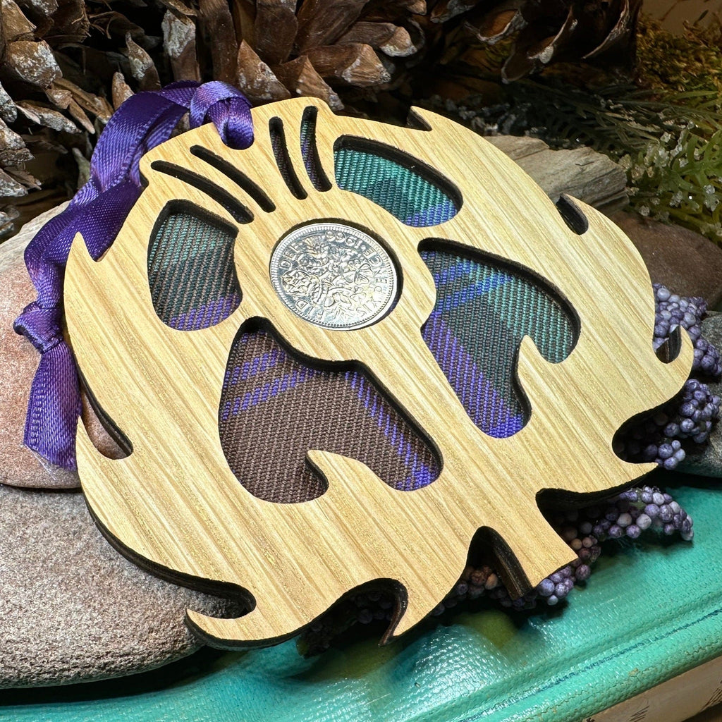 Tartan Thistle Ornament with Lucky Sixpence