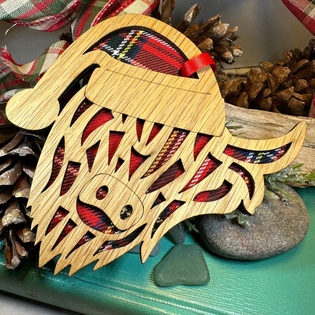 Tartan Santa Highland Cow Ornament