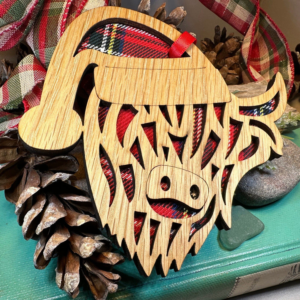 Tartan Santa Highland Cow Ornament