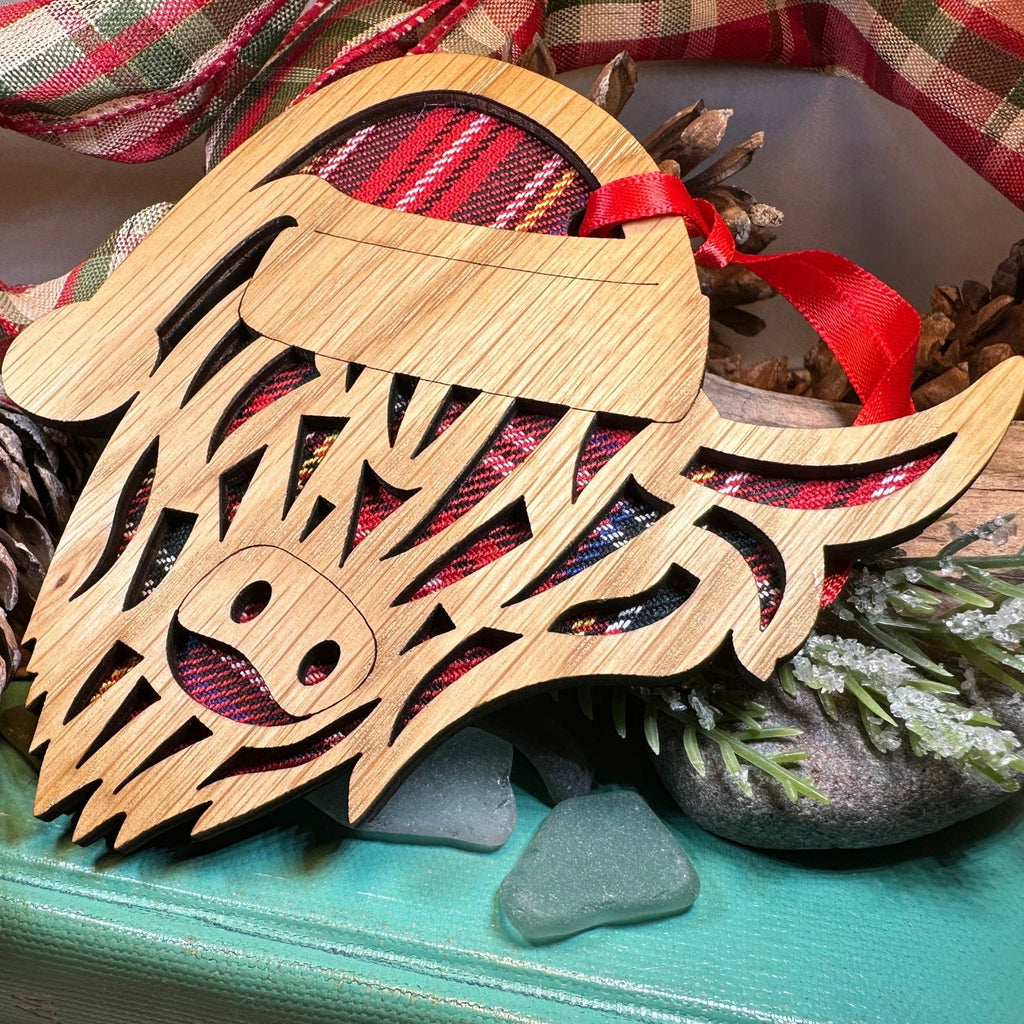 Tartan Santa Highland Cow Ornament