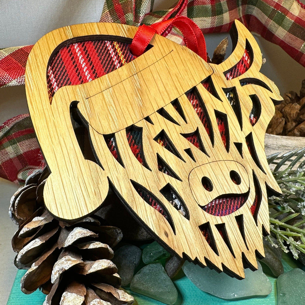 Tartan Santa Highland Cow Ornament