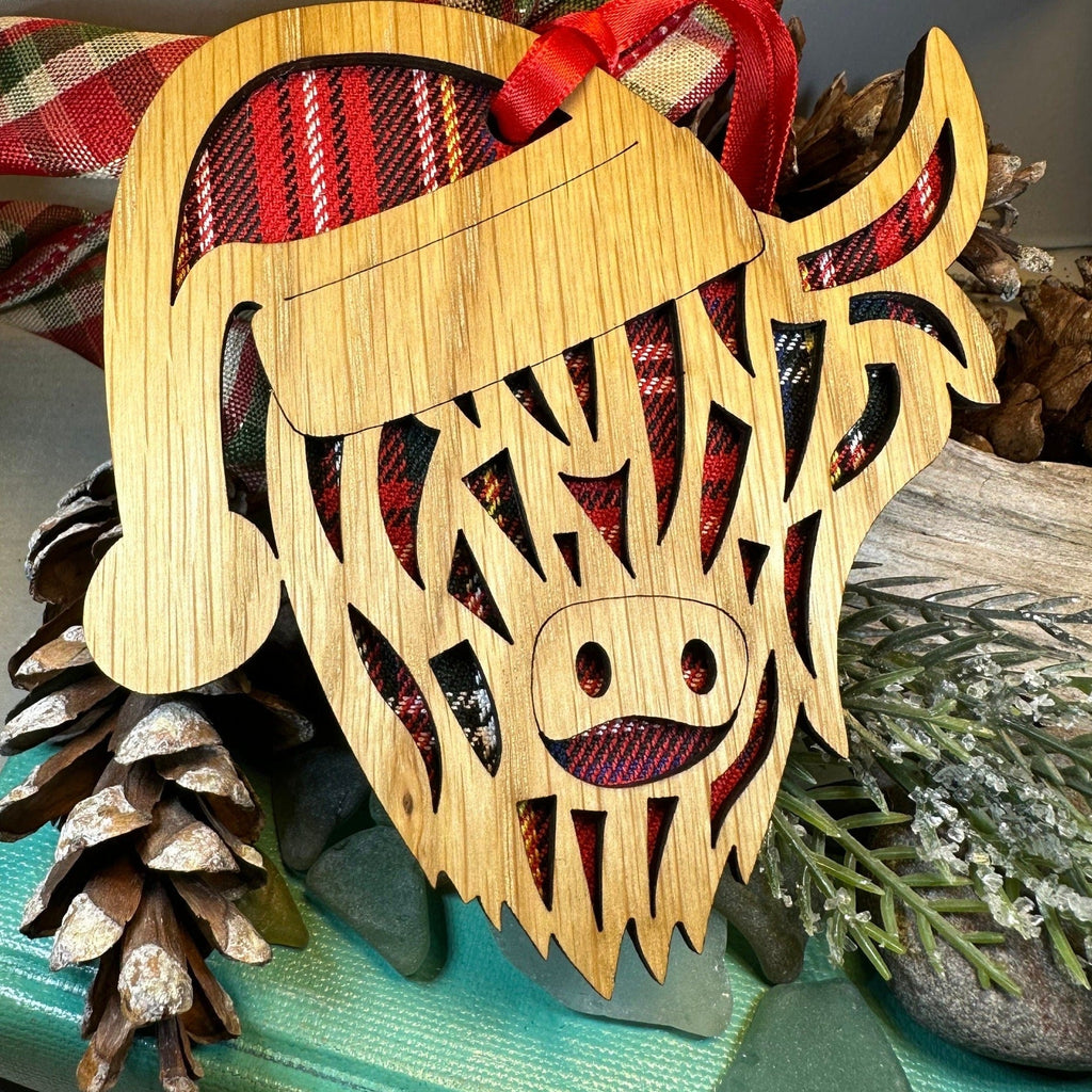 Tartan Santa Highland Cow Ornament