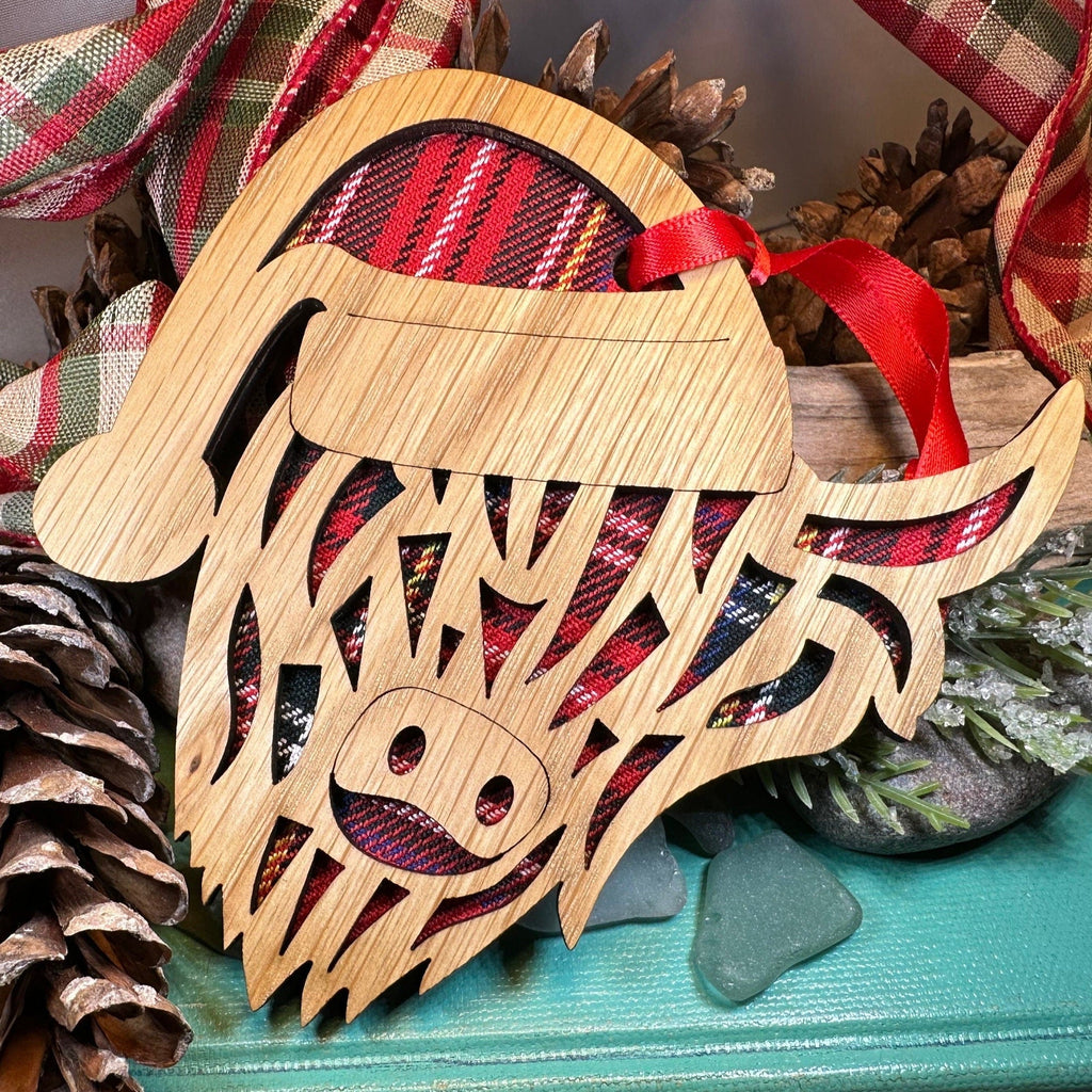 Tartan Santa Highland Cow Ornament