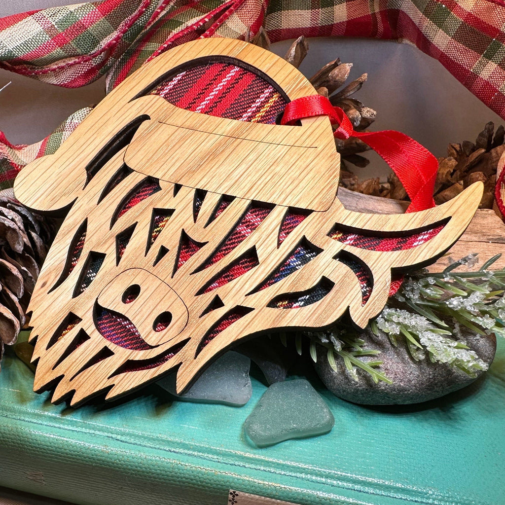 Tartan Santa Highland Cow Ornament