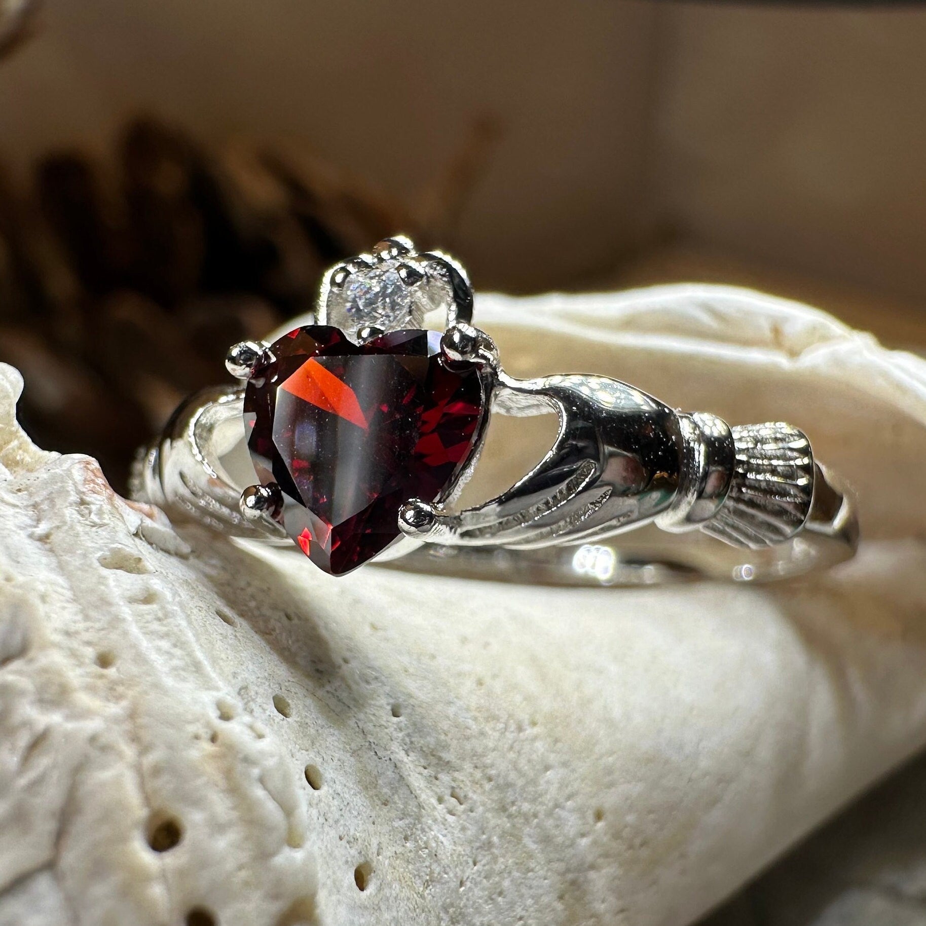 Garnet Claddagh Ring