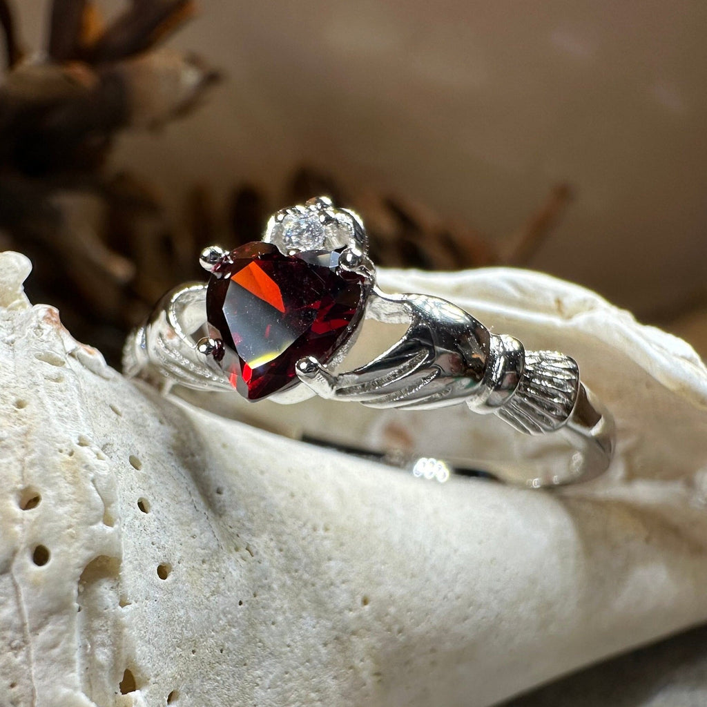 Garnet Claddagh Ring