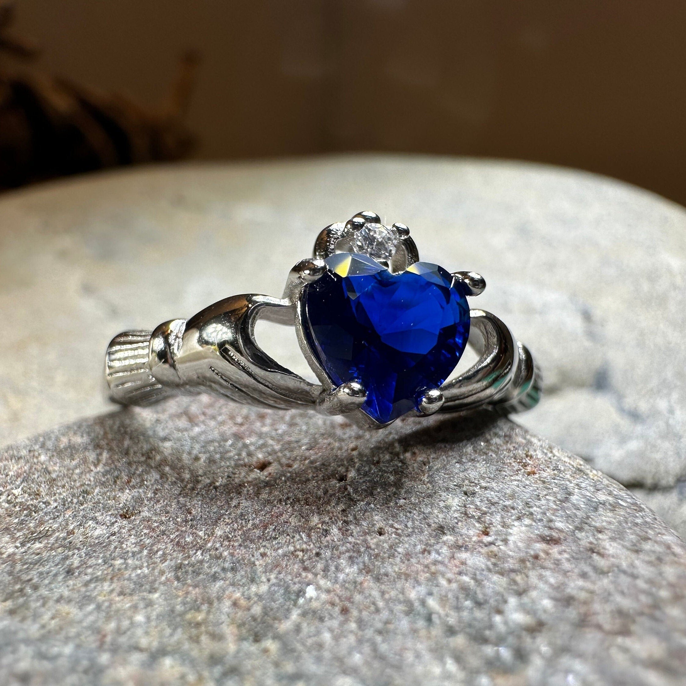 Sapphire Zirconia Claddagh Ring