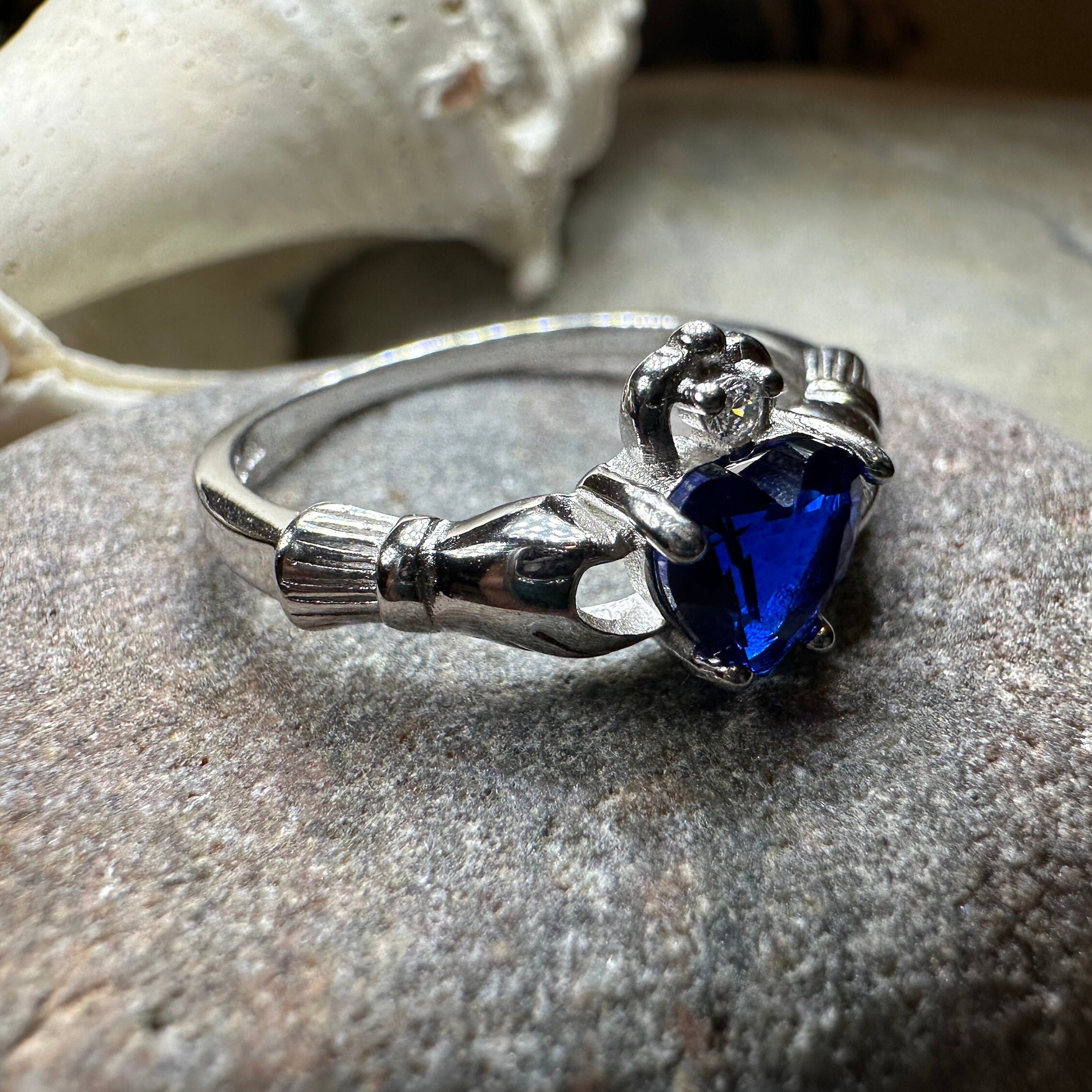 Sapphire Zirconia Claddagh Ring