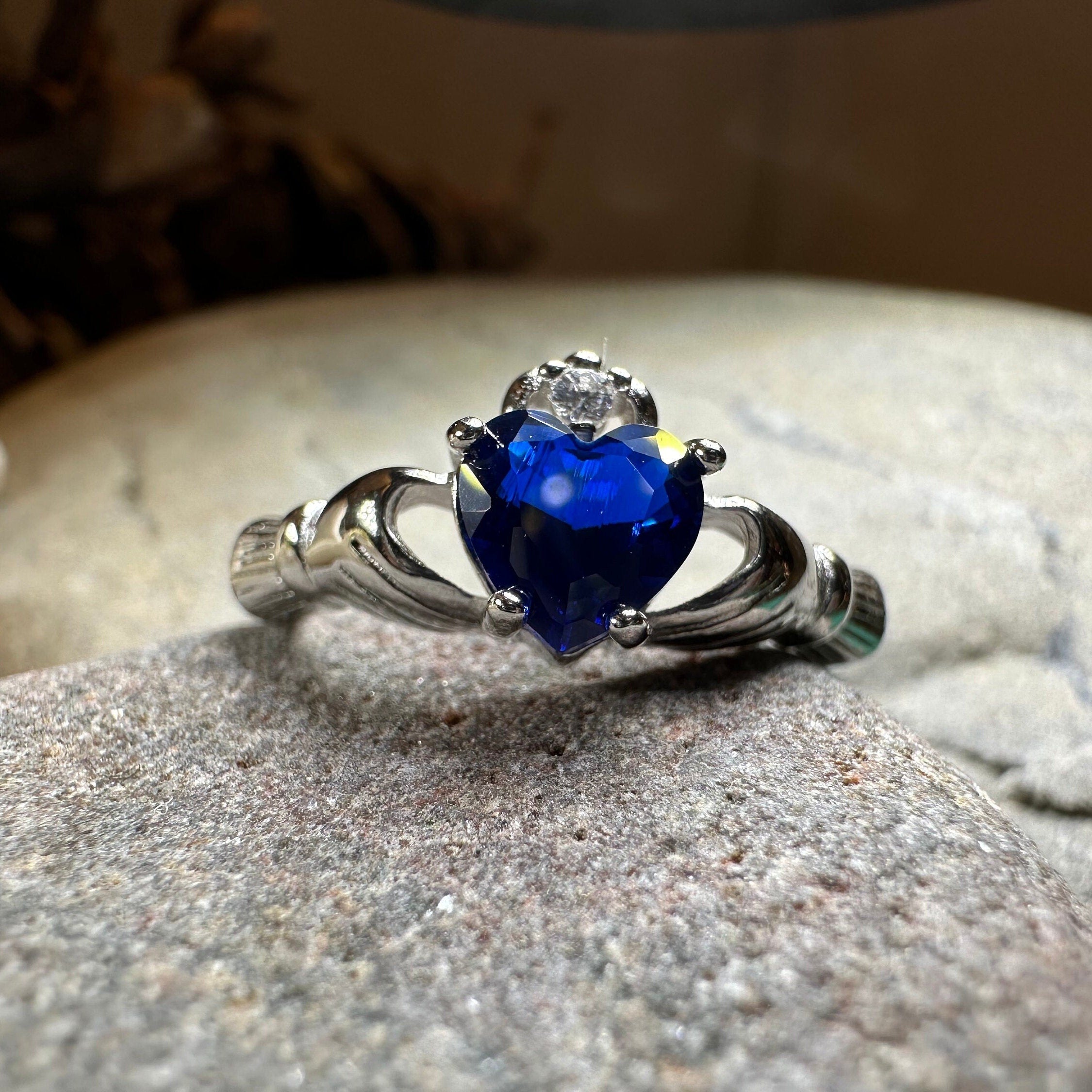 Sapphire Zirconia Claddagh Ring