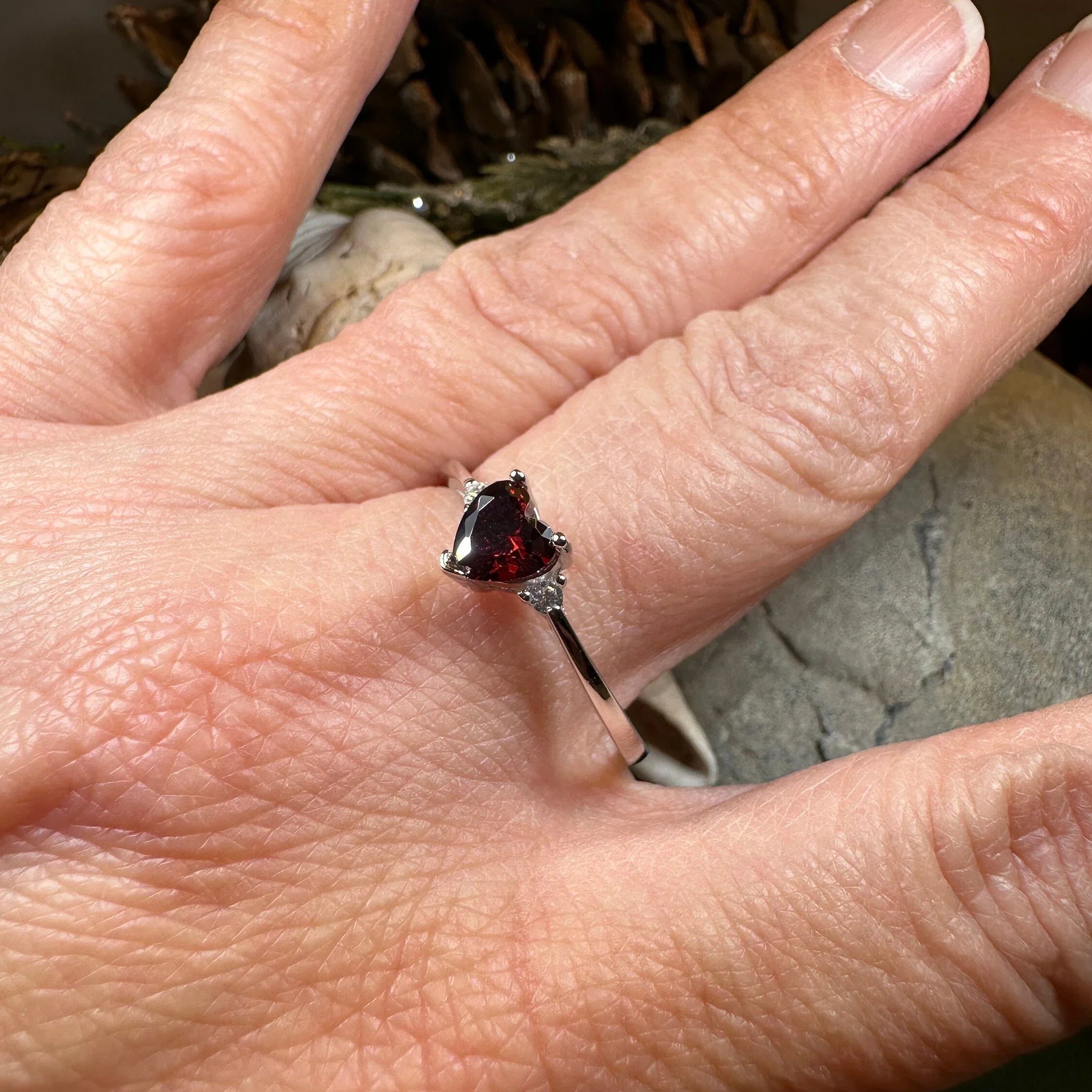 Garnet Love Heart Ring