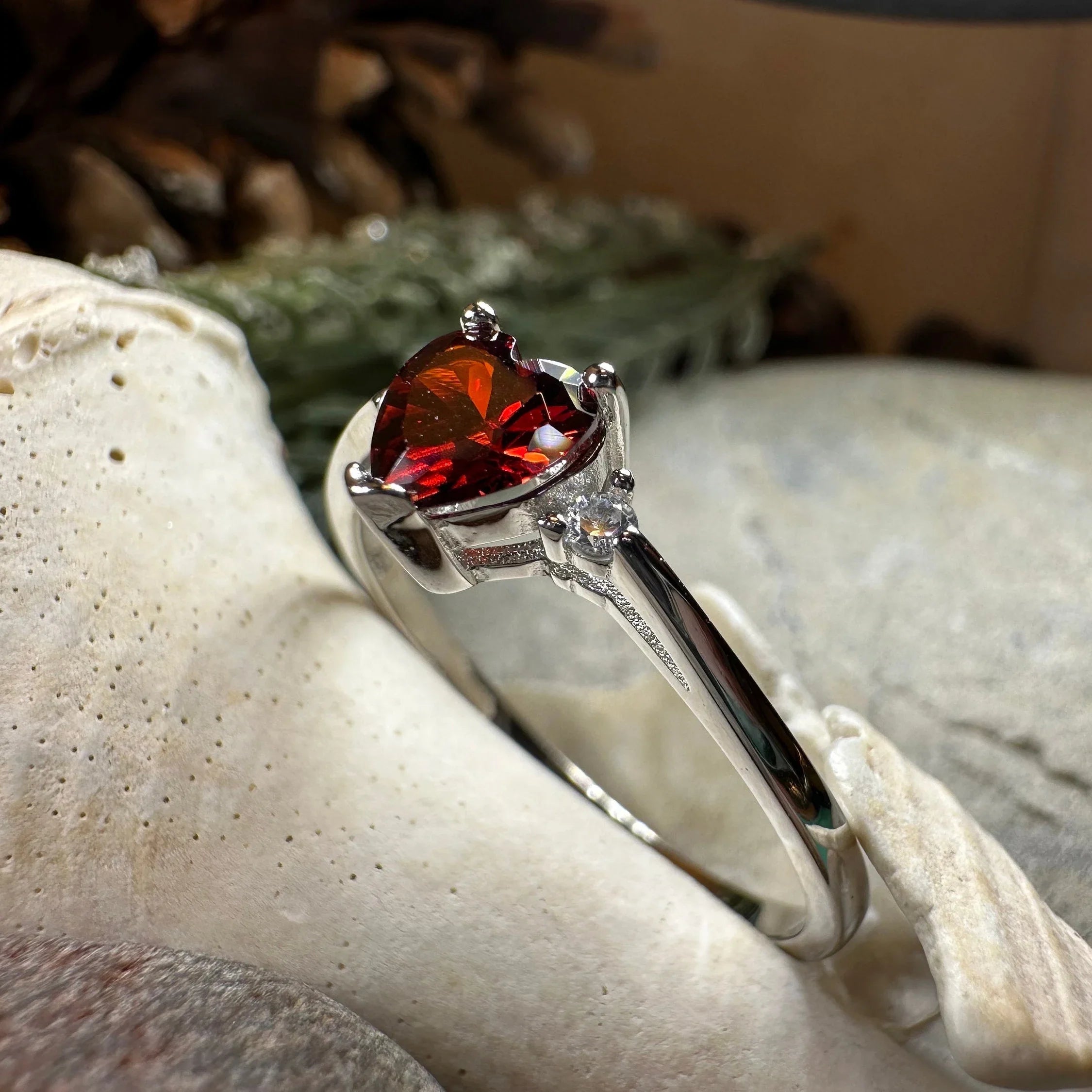 Garnet Love Heart Ring