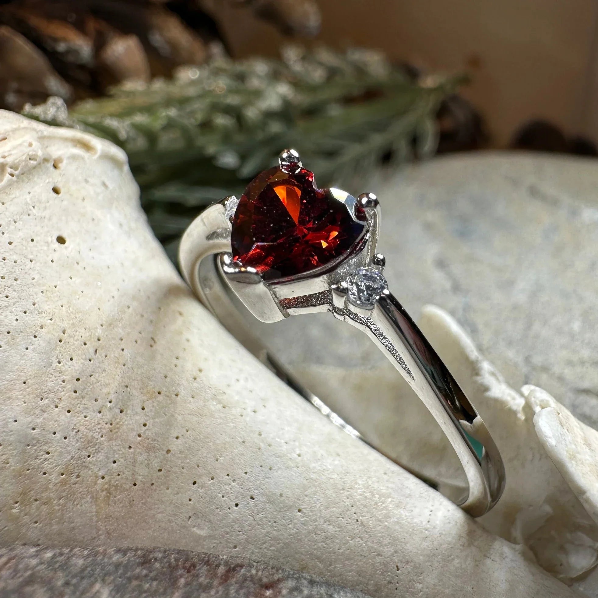 Garnet Love Heart Ring