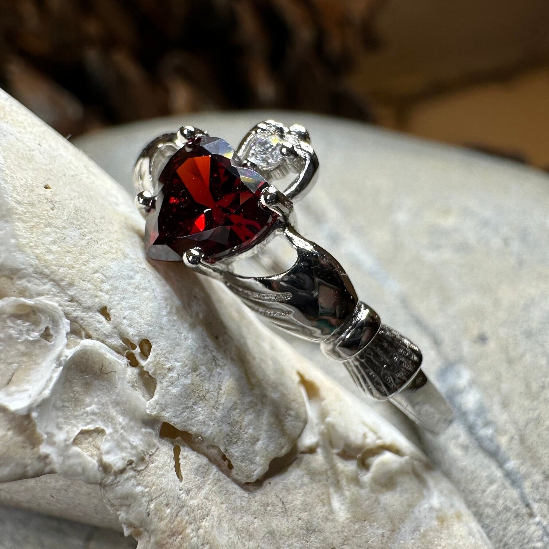 Garnet Claddagh Ring