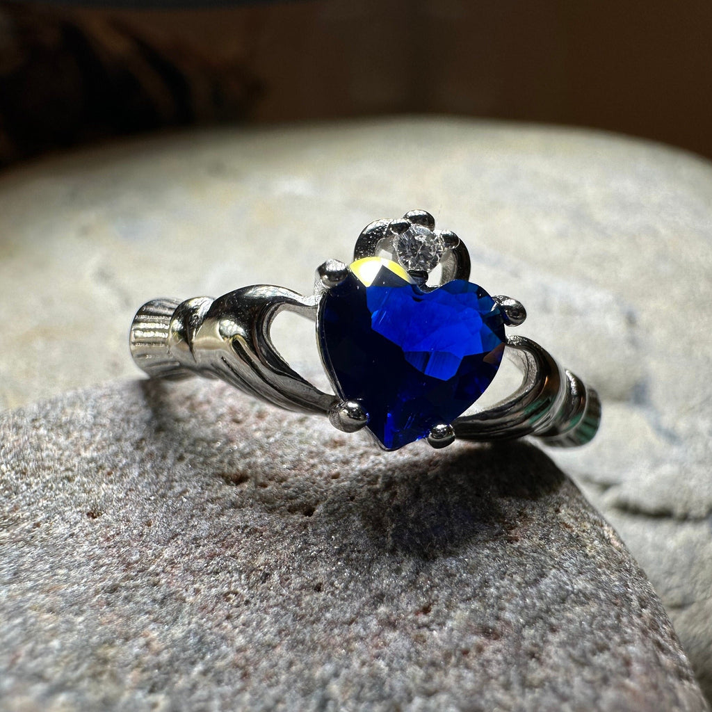 Sapphire Zirconia Claddagh Ring