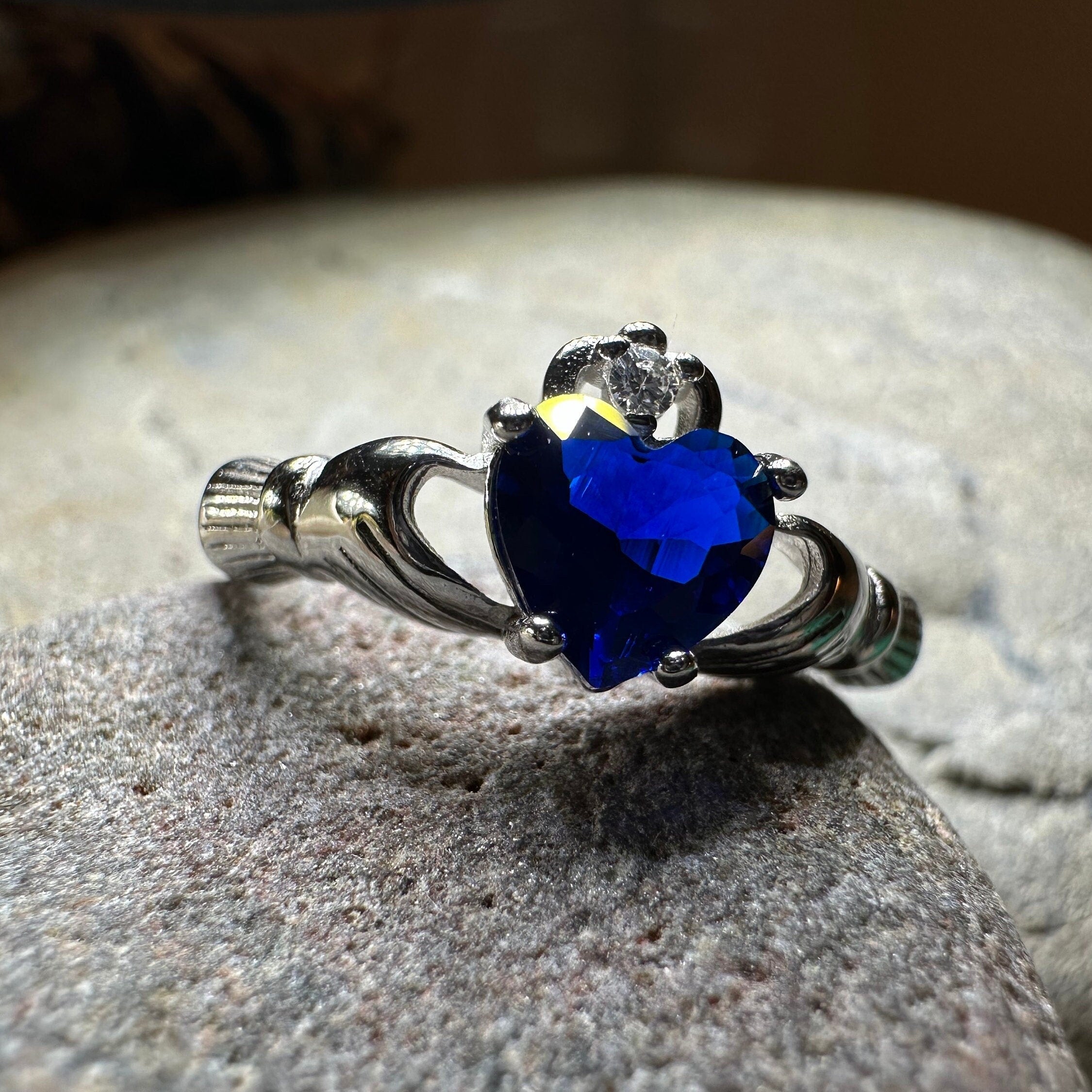 Sapphire Zirconia Claddagh Ring