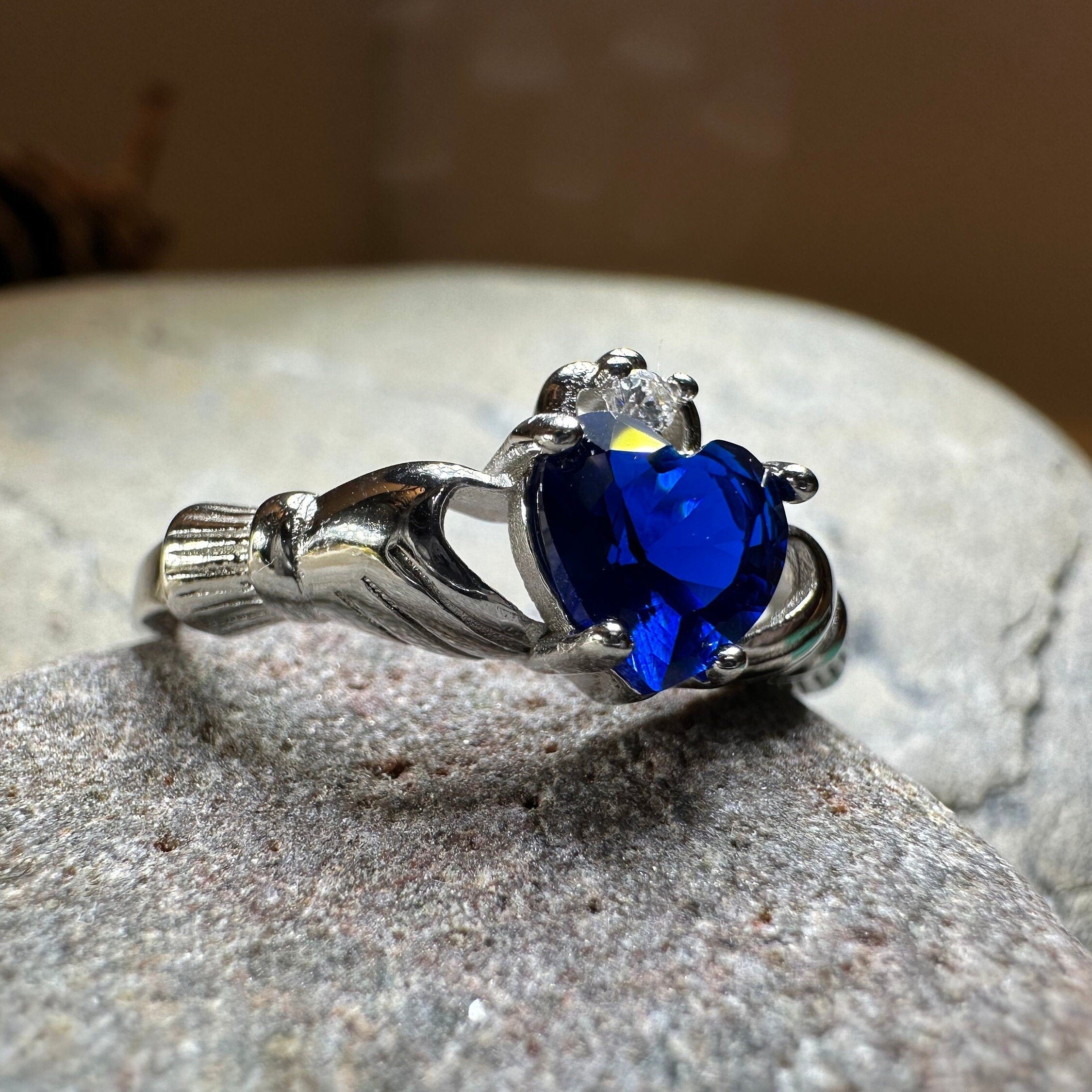 Sapphire Zirconia Claddagh Ring