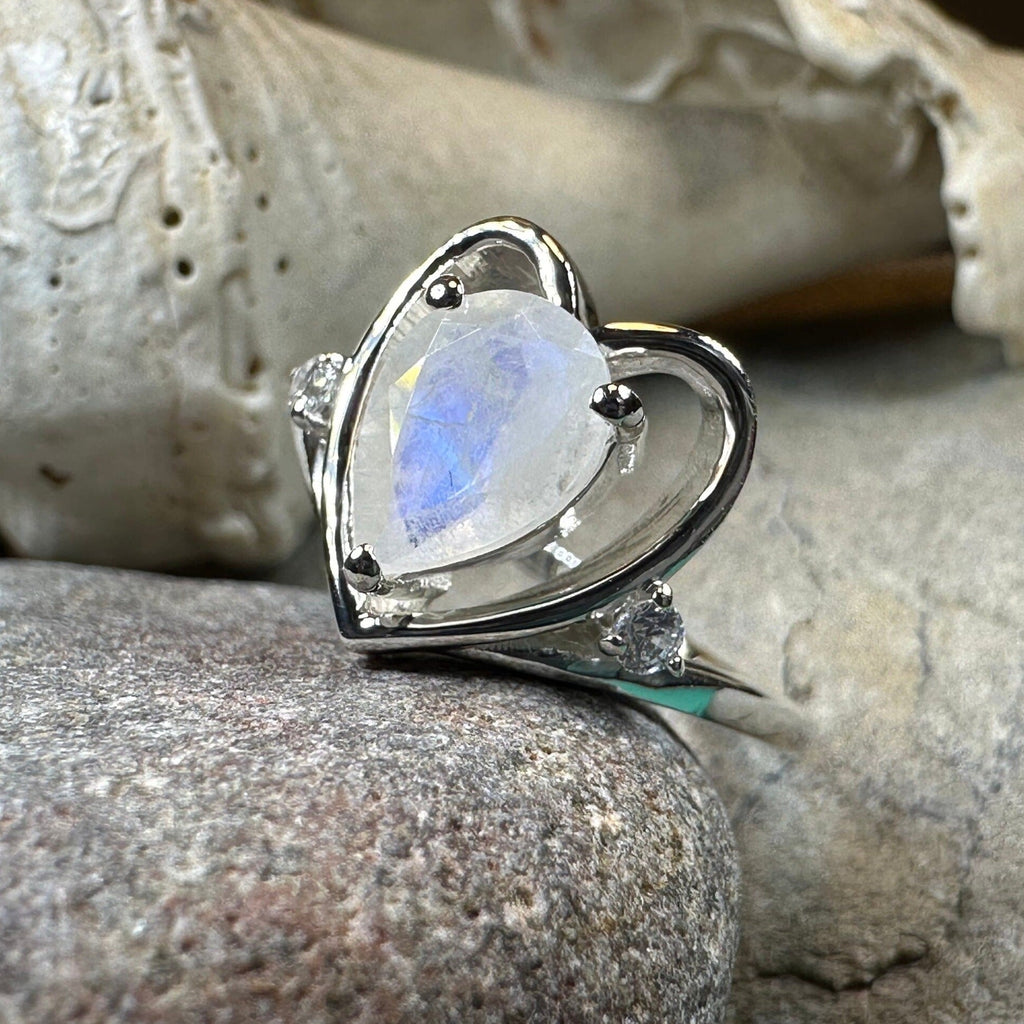 Wistful Moonstone Heart Ring