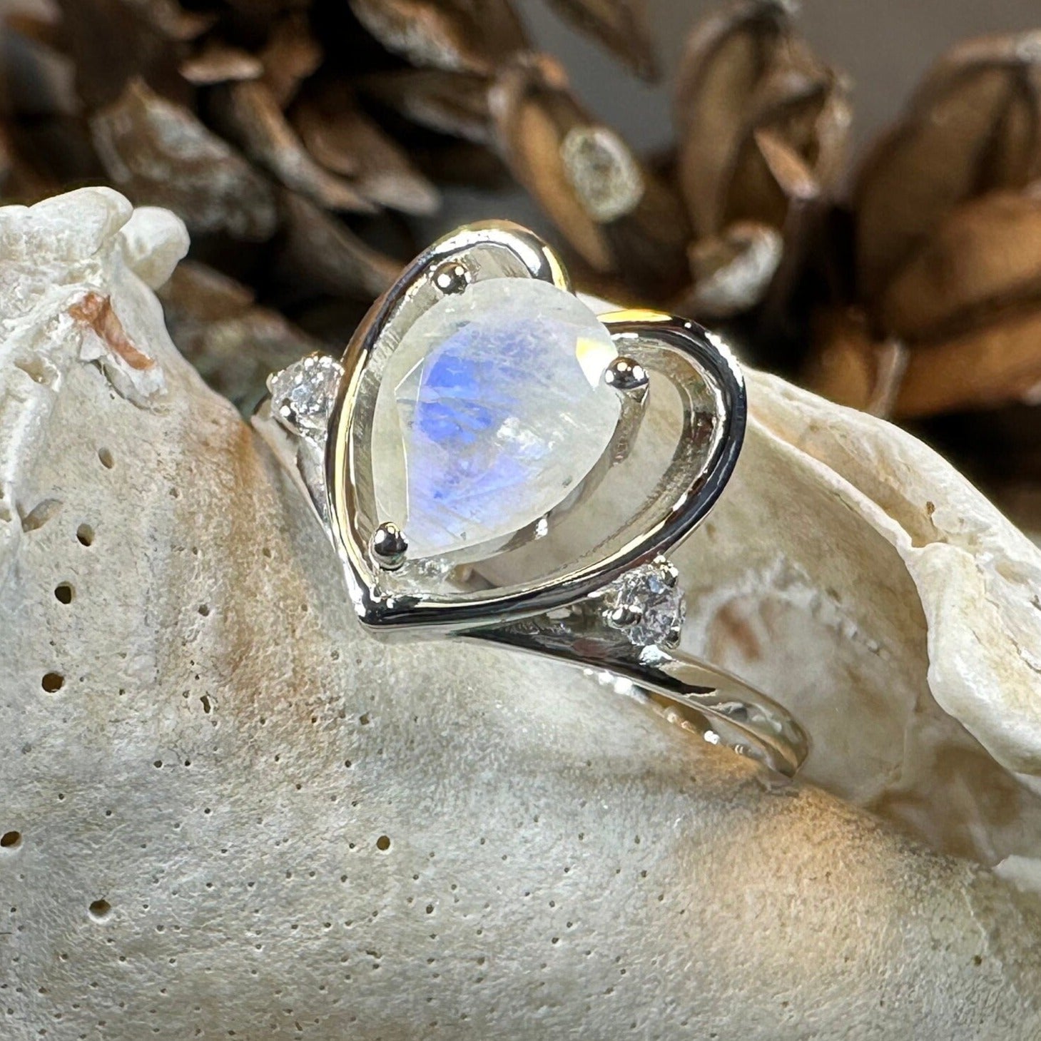 Wistful Moonstone Heart Ring