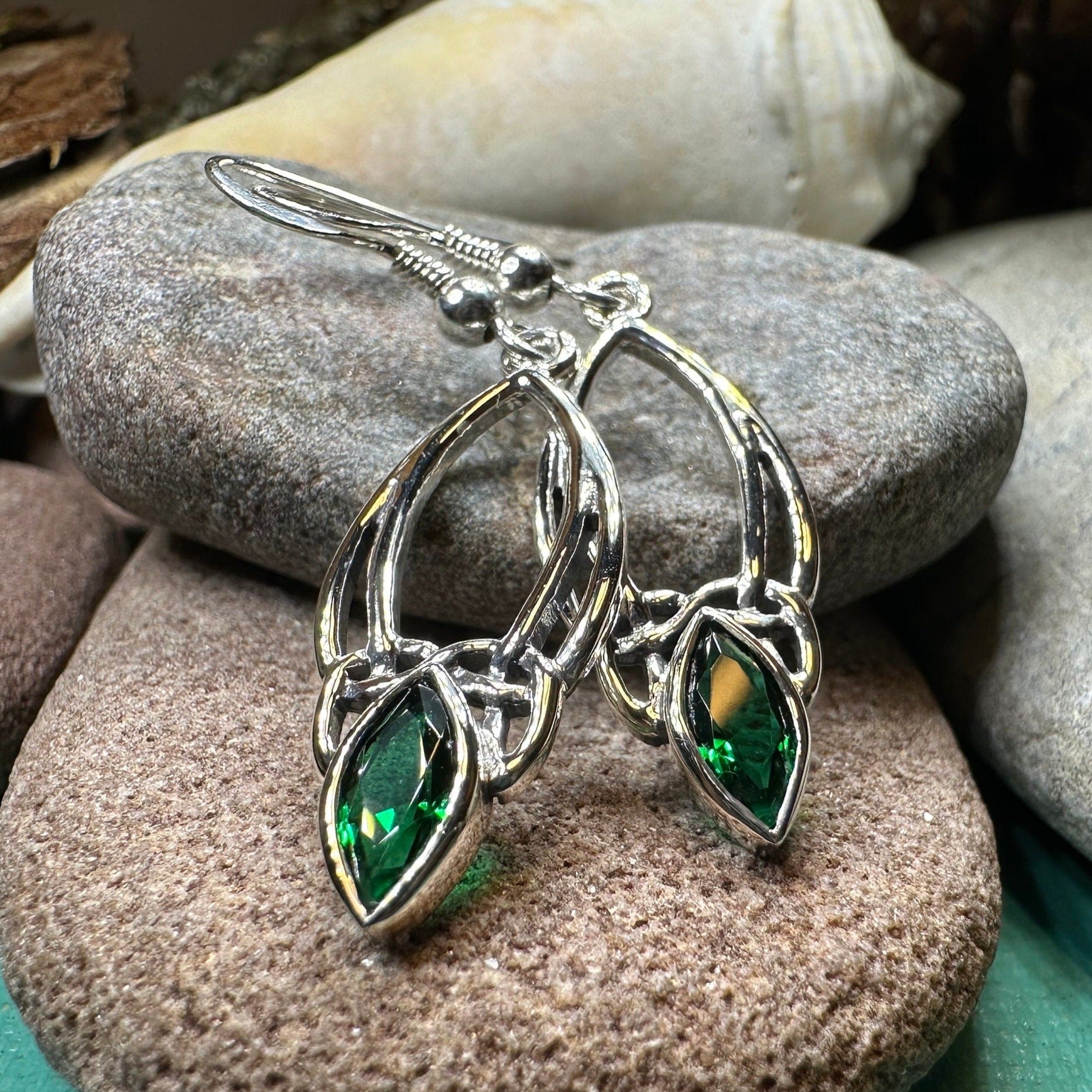 Emerald Trinity Knot Earrings
