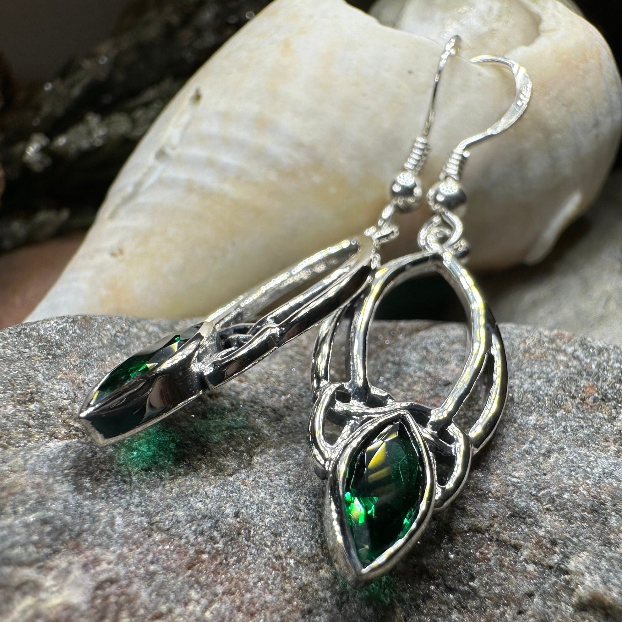 Emerald Trinity Knot Earrings