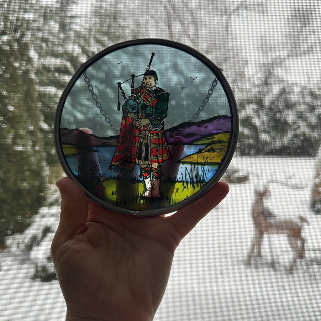 Scottish Bagpiper Stained Glass Suncatcher