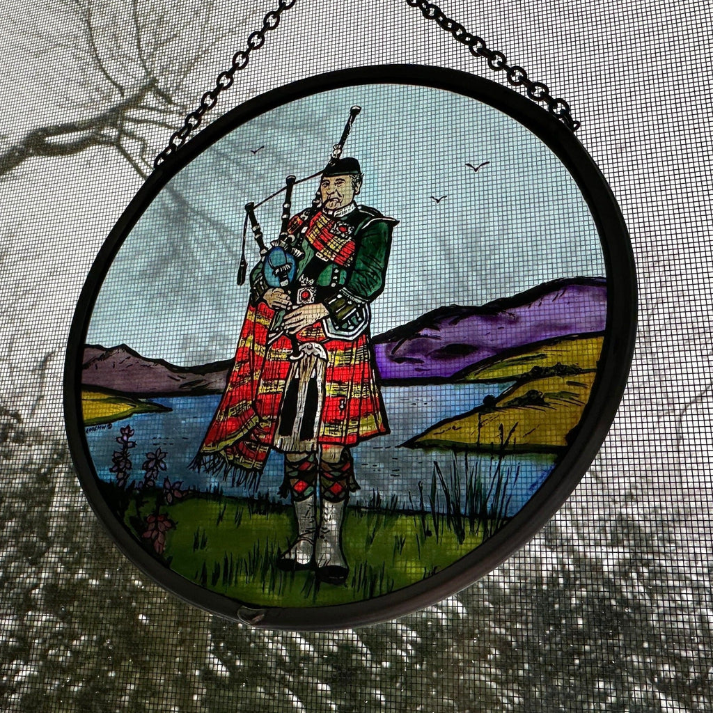 Scottish Bagpiper Stained Glass Suncatcher