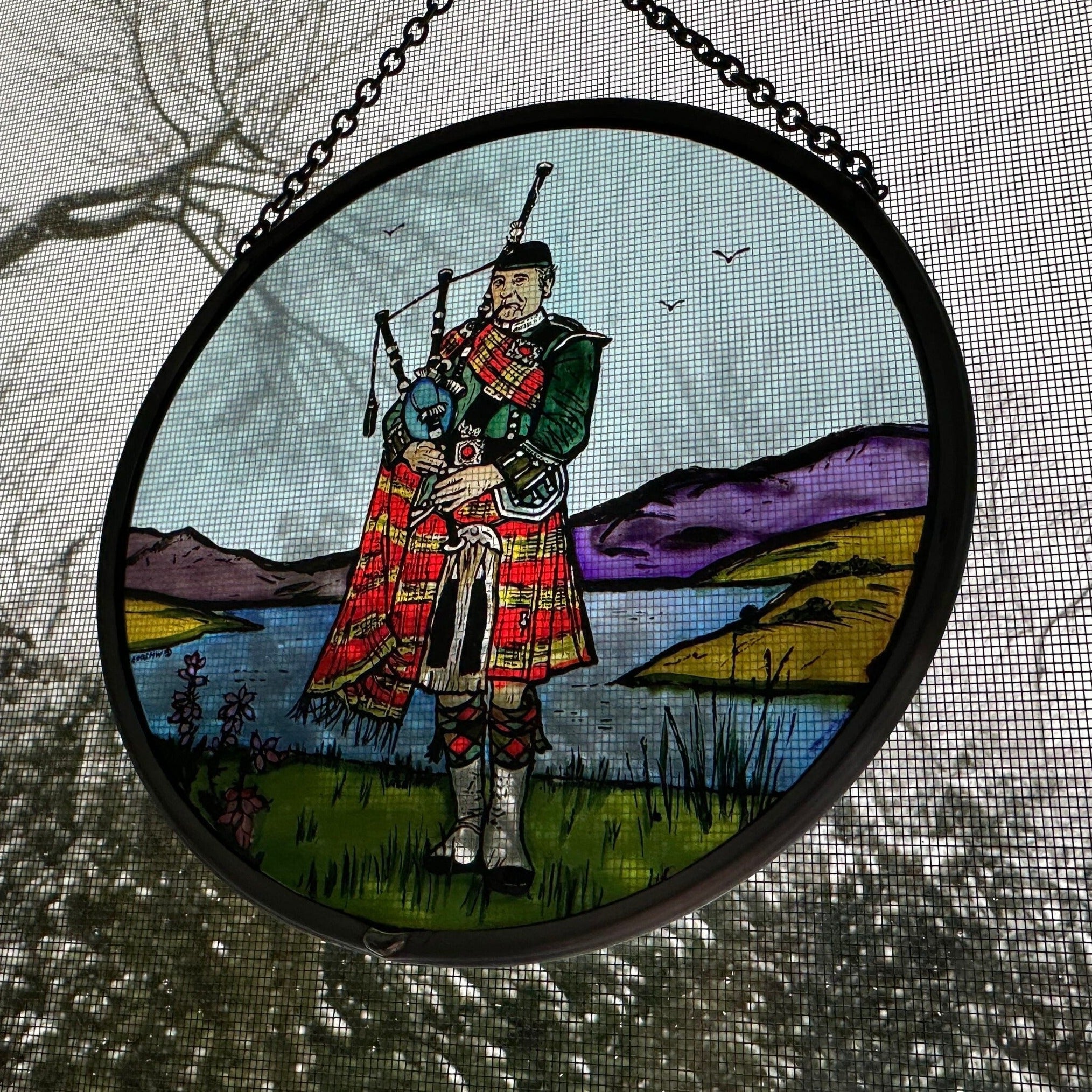 Scottish Bagpiper Stained Glass Suncatcher