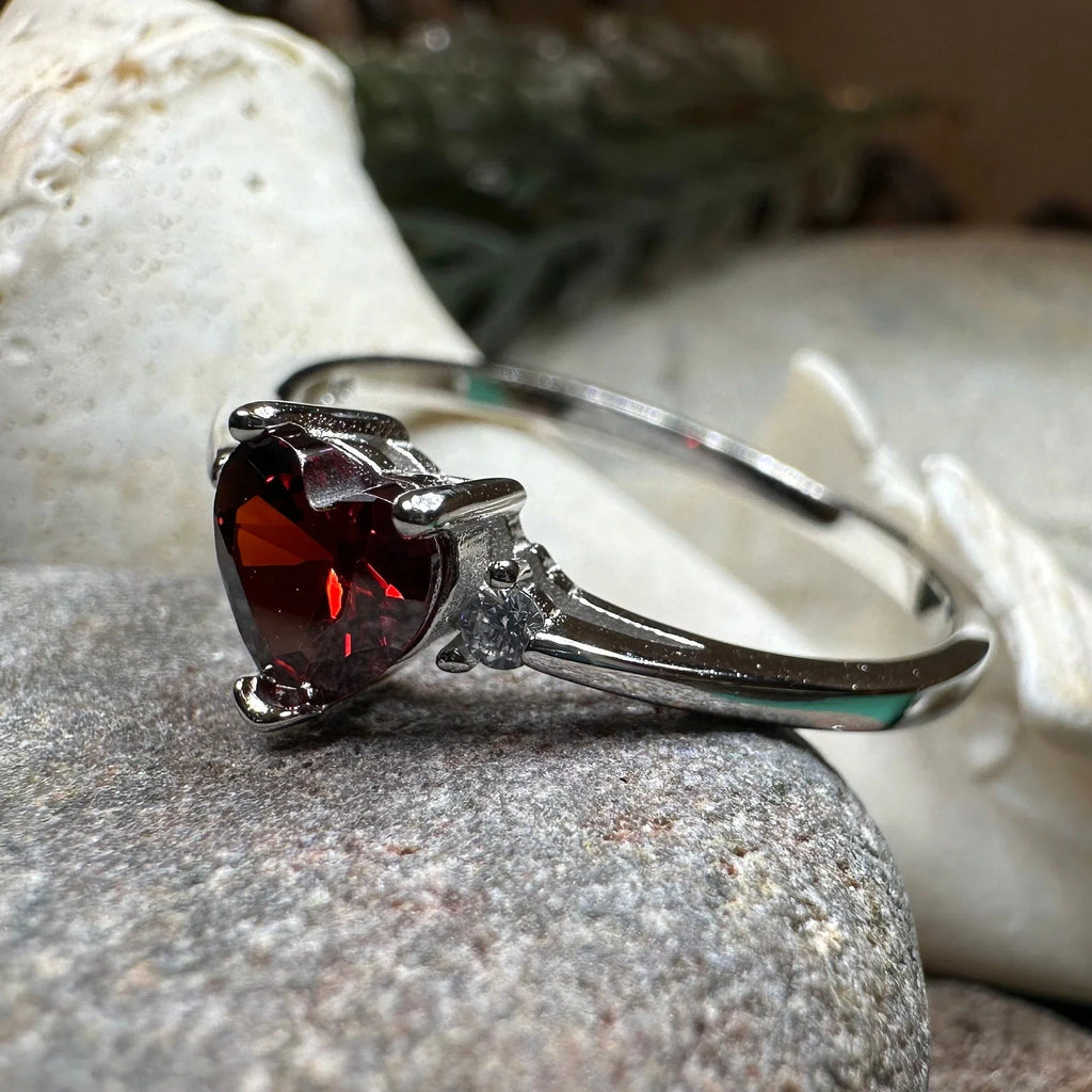 Garnet Love Heart Ring