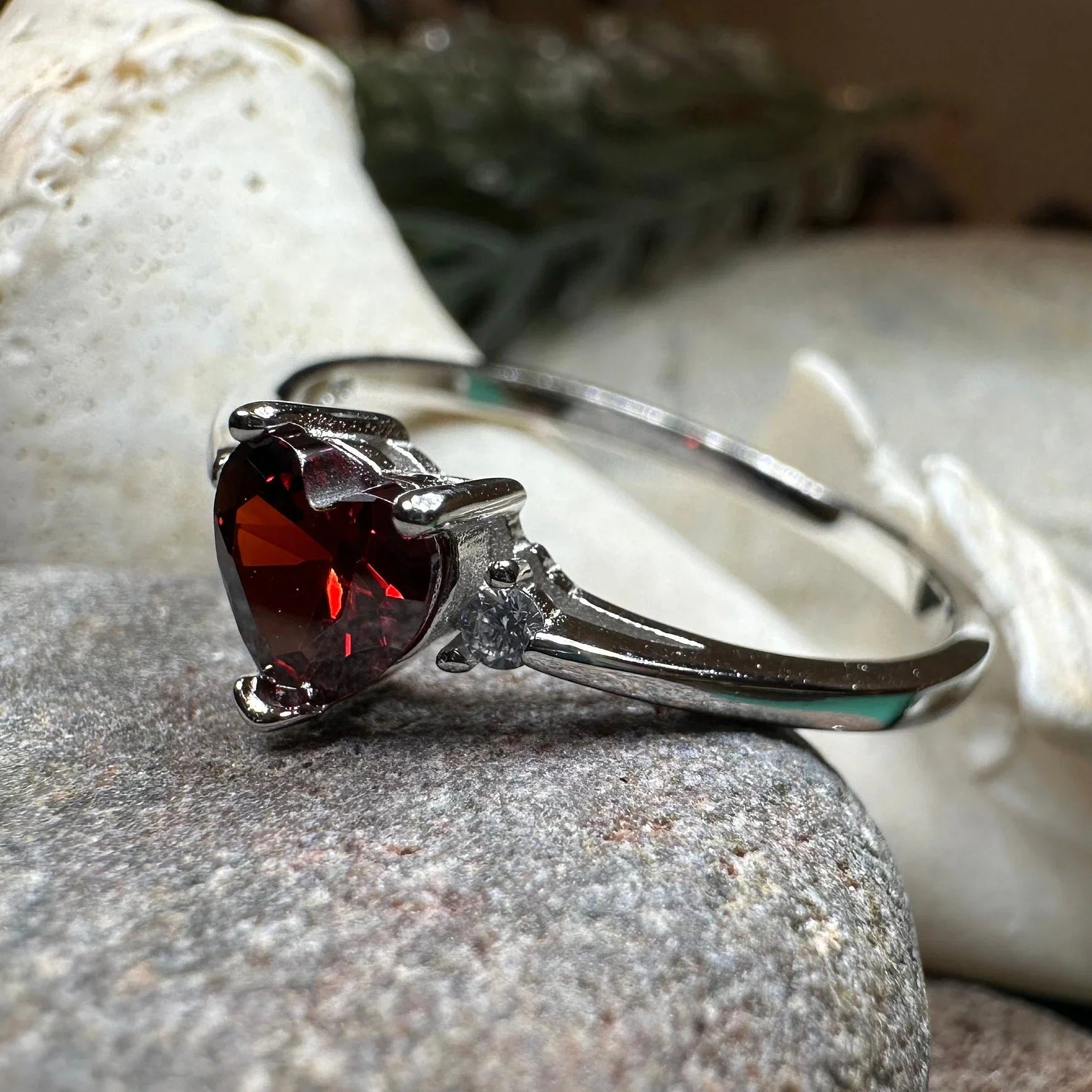 Garnet Love Heart Ring