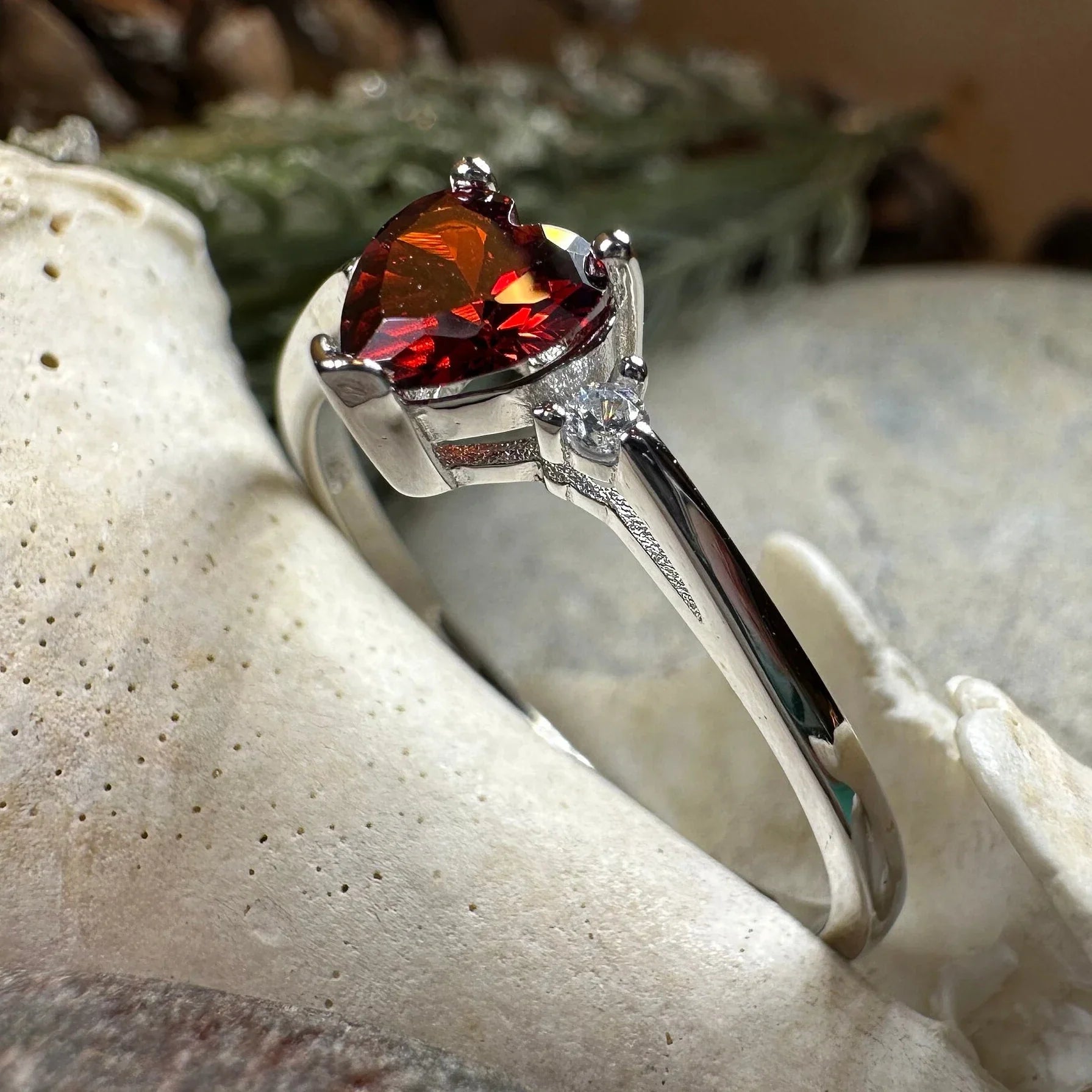 Garnet Love Heart Ring