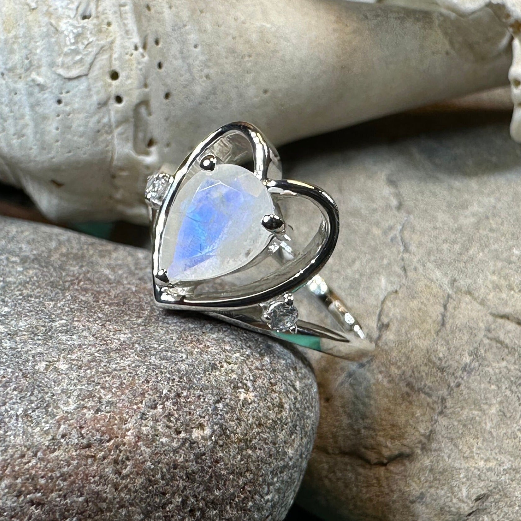 Wistful Moonstone Heart Ring