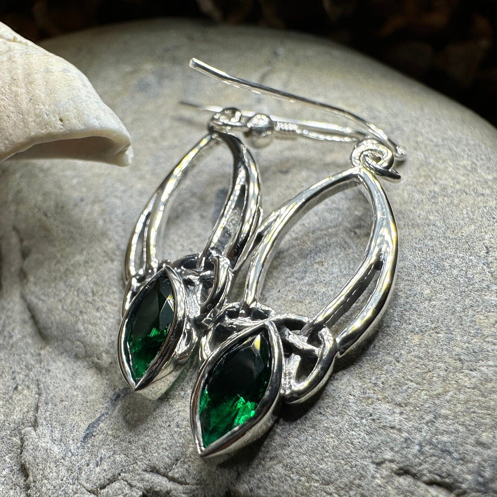 Emerald Trinity Knot Earrings