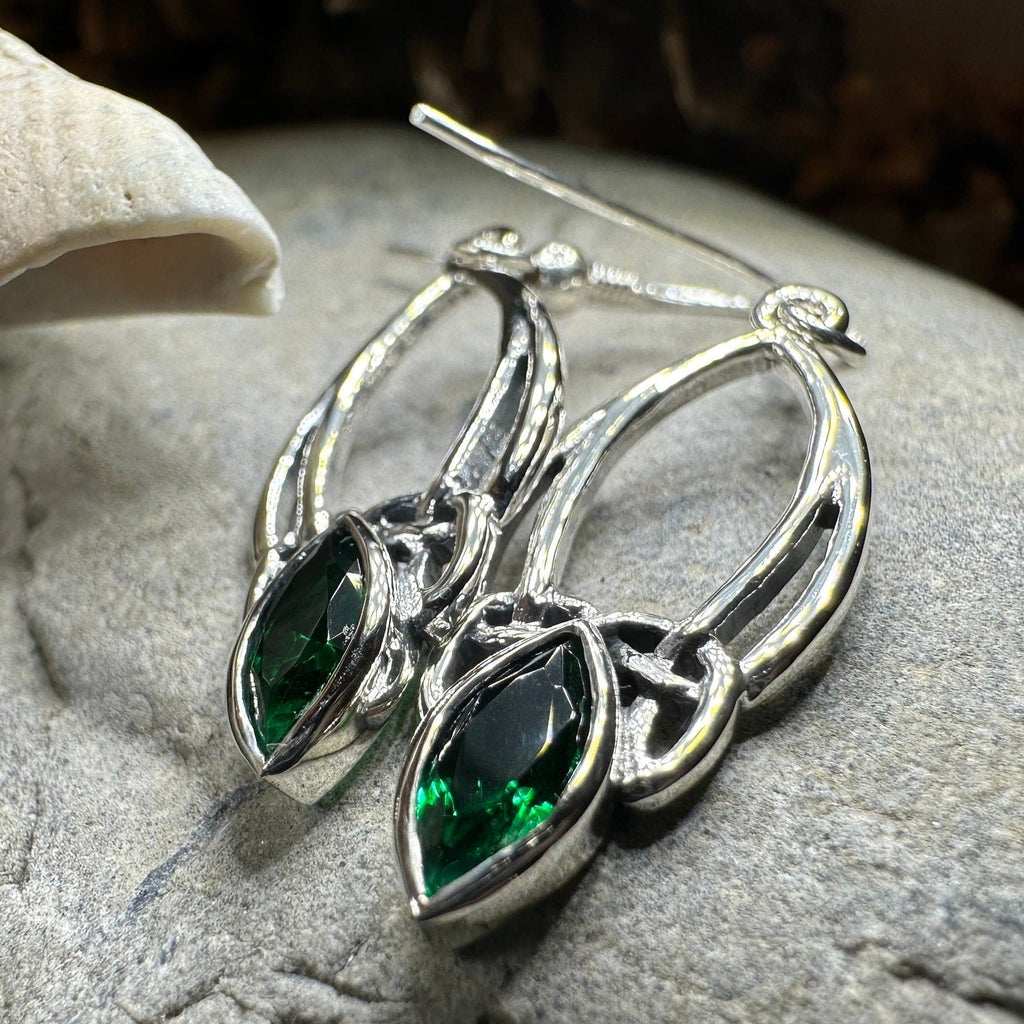 Emerald Trinity Knot Earrings