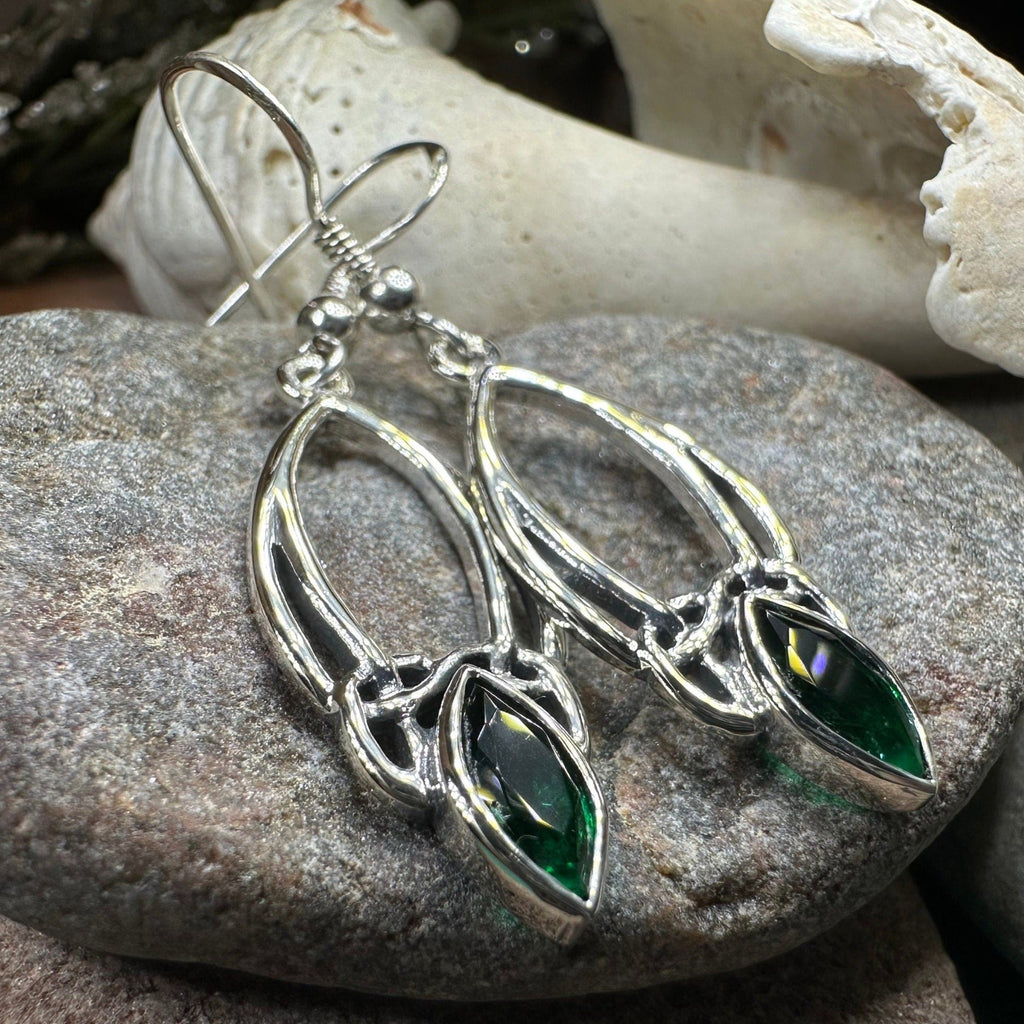 Emerald Trinity Knot Earrings