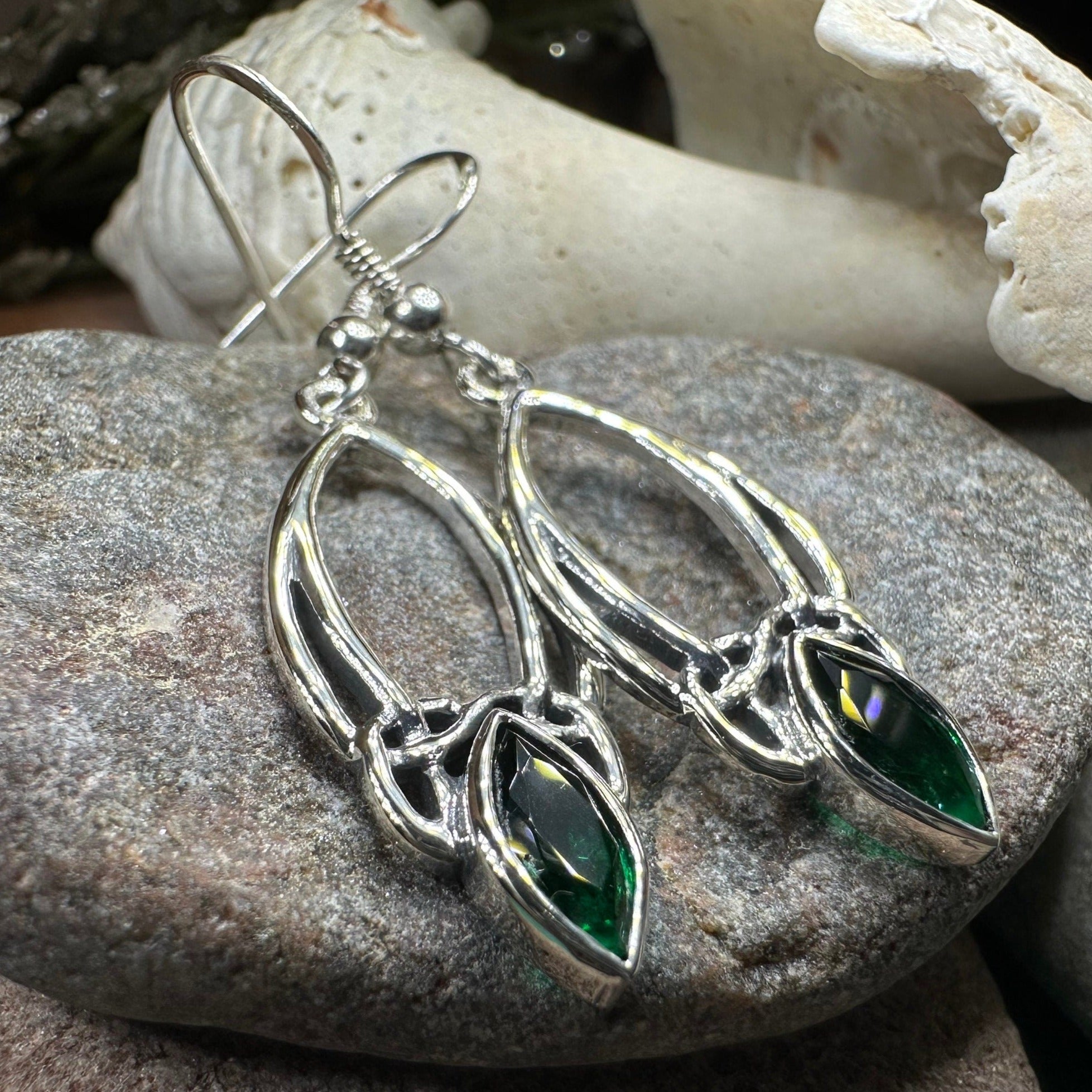 Emerald Trinity Knot Earrings