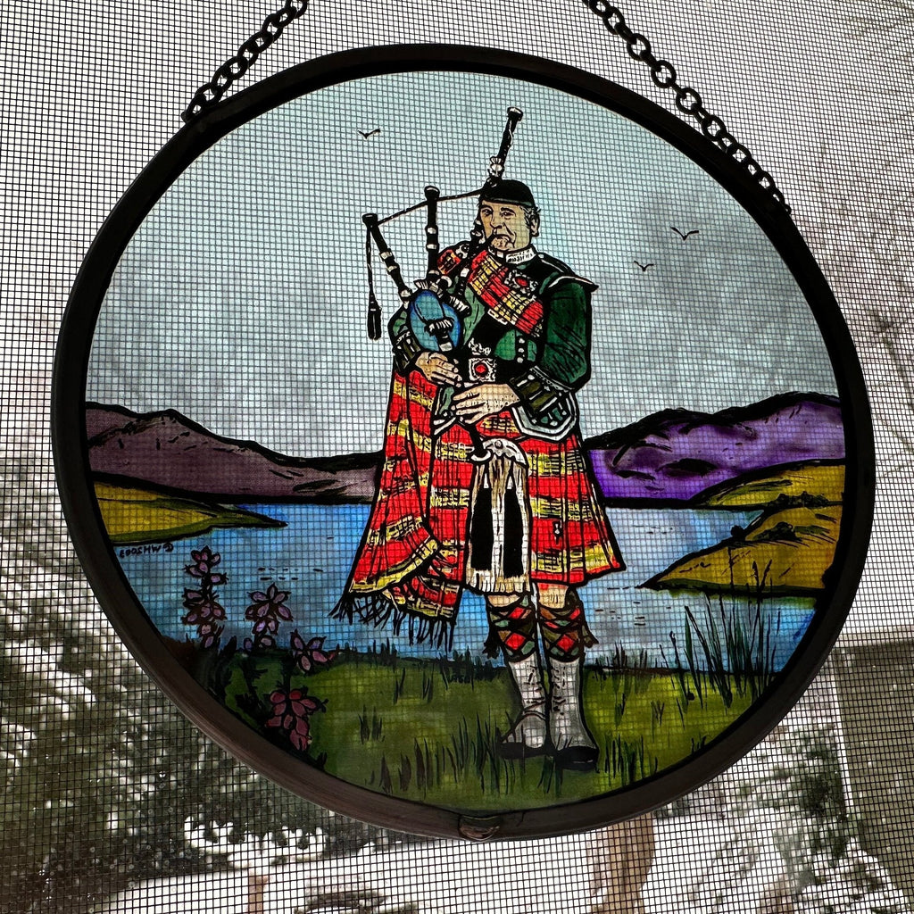 Scottish Bagpiper Stained Glass Suncatcher