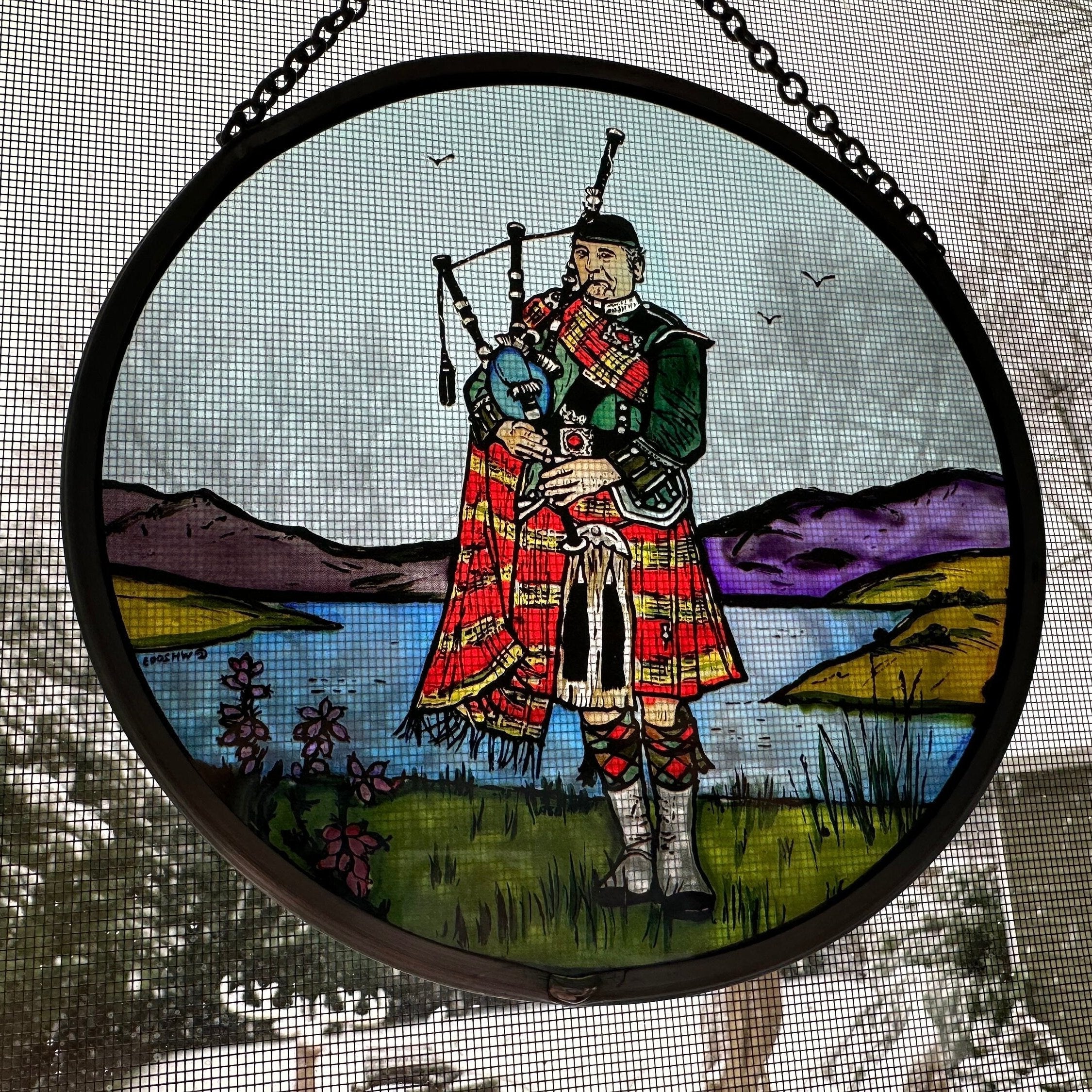 Scottish Bagpiper Stained Glass Suncatcher