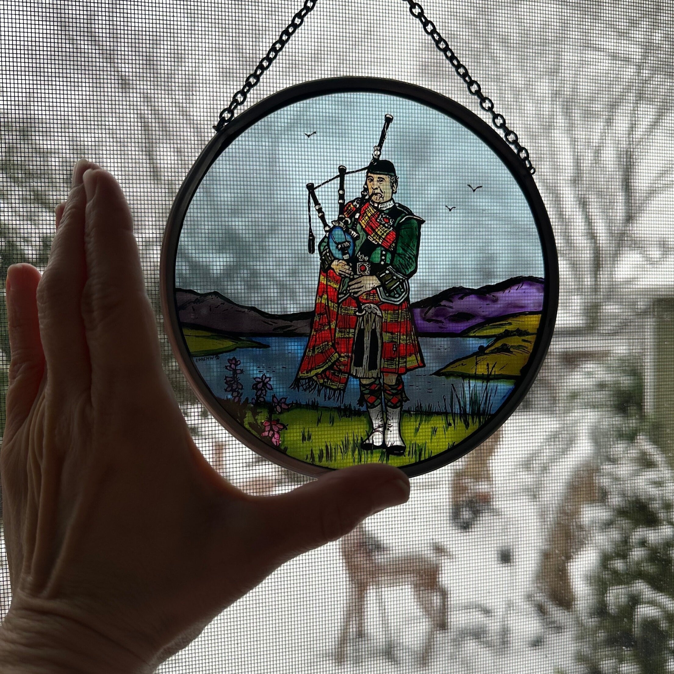 Scottish Bagpiper Stained Glass Suncatcher