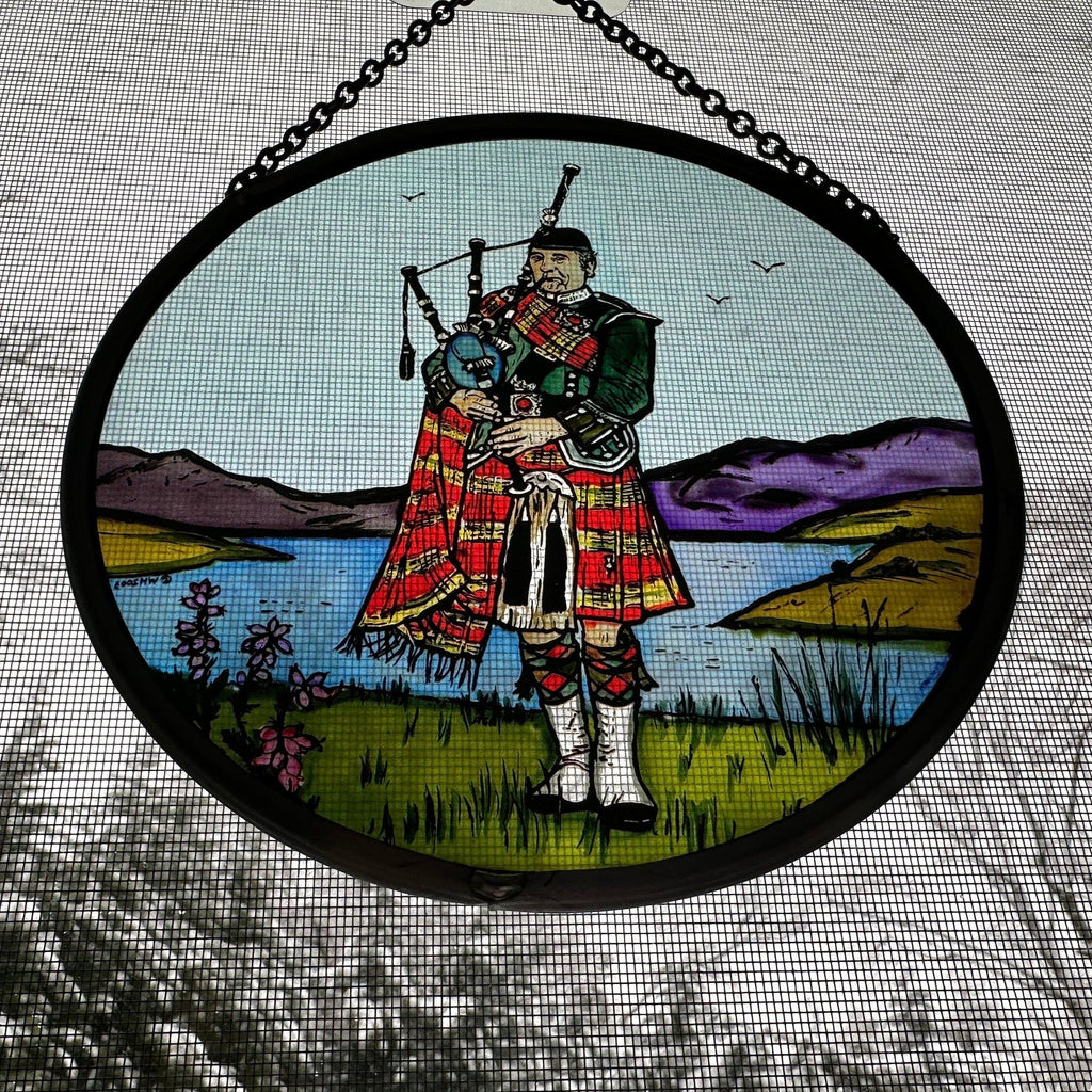 Scottish Bagpiper Stained Glass Suncatcher