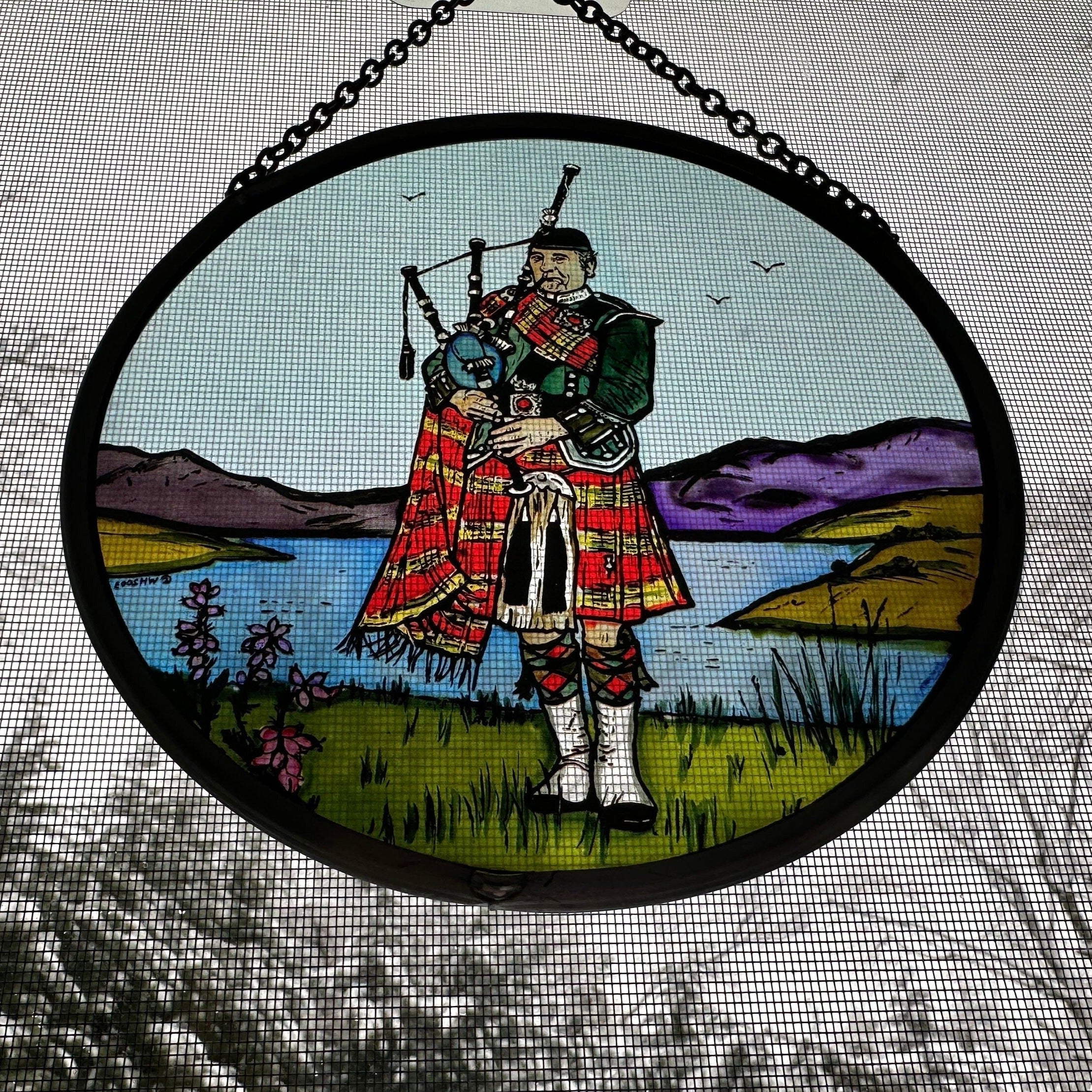 Scottish Bagpiper Stained Glass Suncatcher