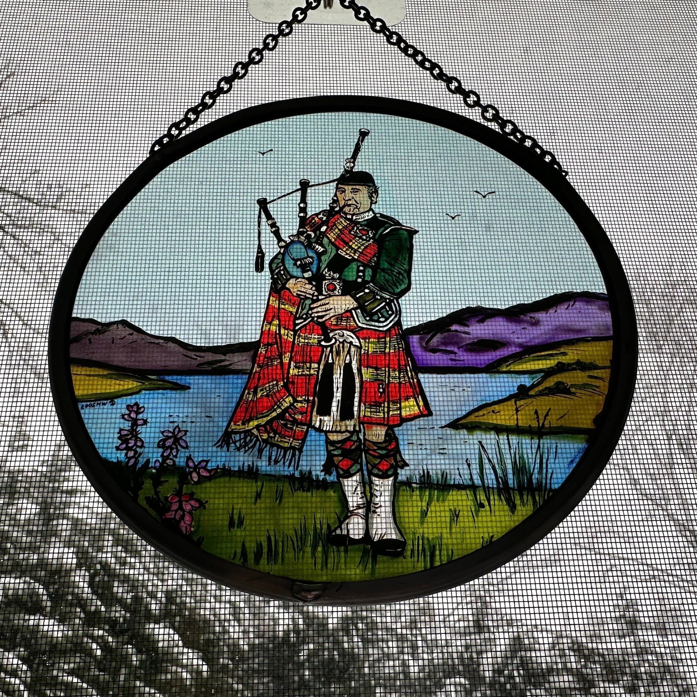 Scottish Bagpiper Stained Glass Suncatcher