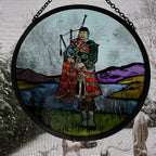 Scottish Bagpiper Stained Glass Suncatcher