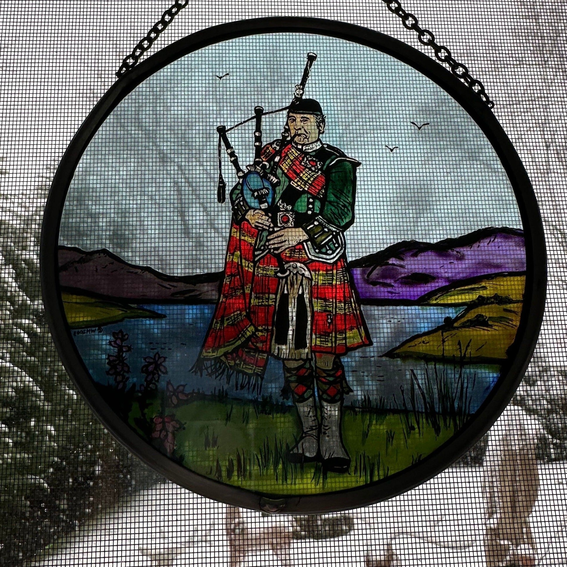 Scottish Bagpiper Stained Glass Suncatcher