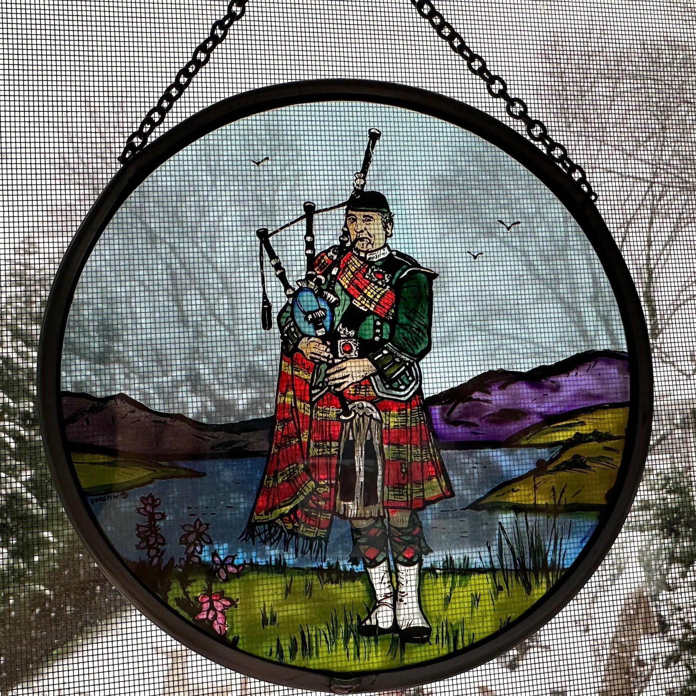 Scottish Bagpiper Stained Glass Suncatcher
