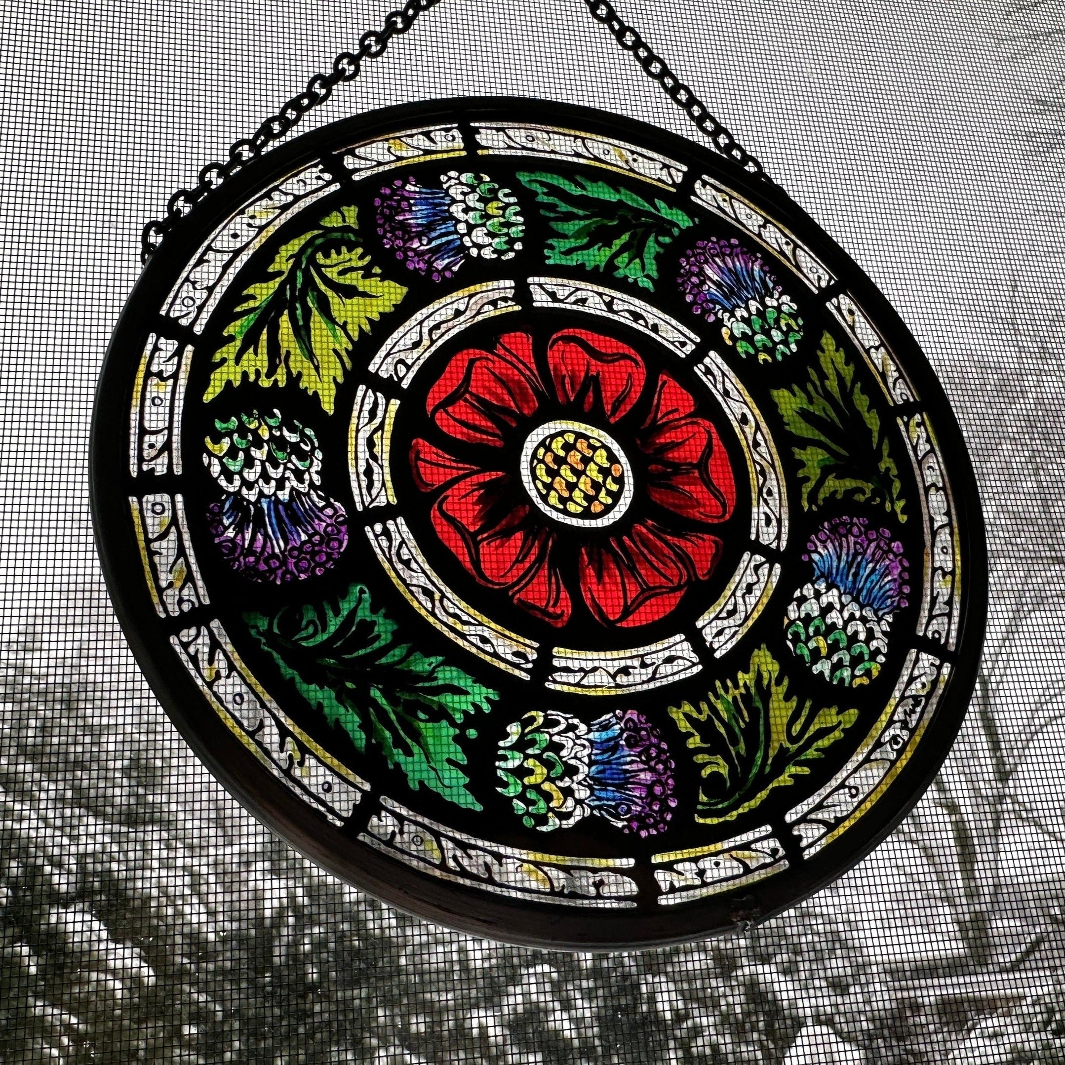 Glasgow Rose and Scottish Thistle Suncatcher