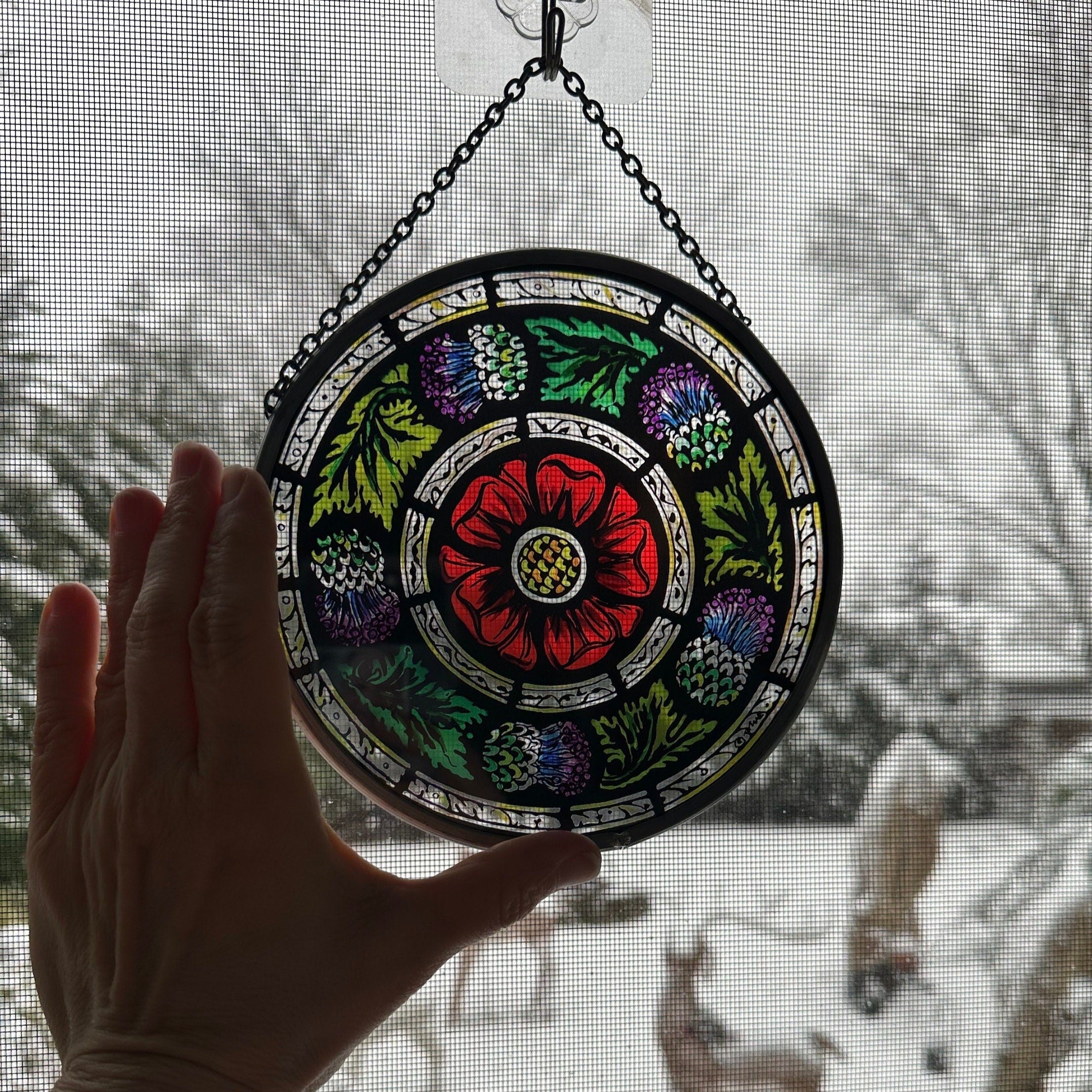 Glasgow Rose and Scottish Thistle Suncatcher