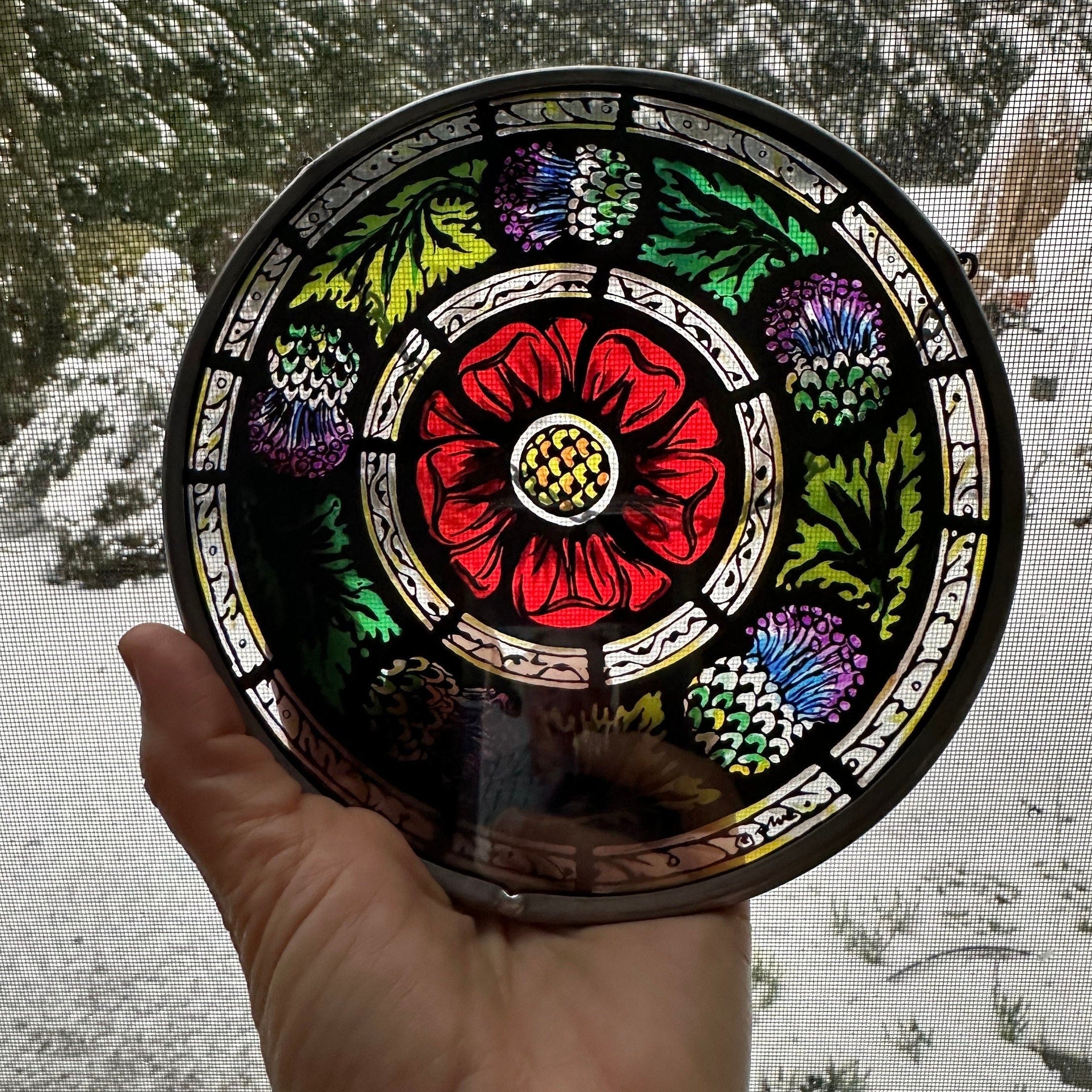 Glasgow Rose and Scottish Thistle Suncatcher