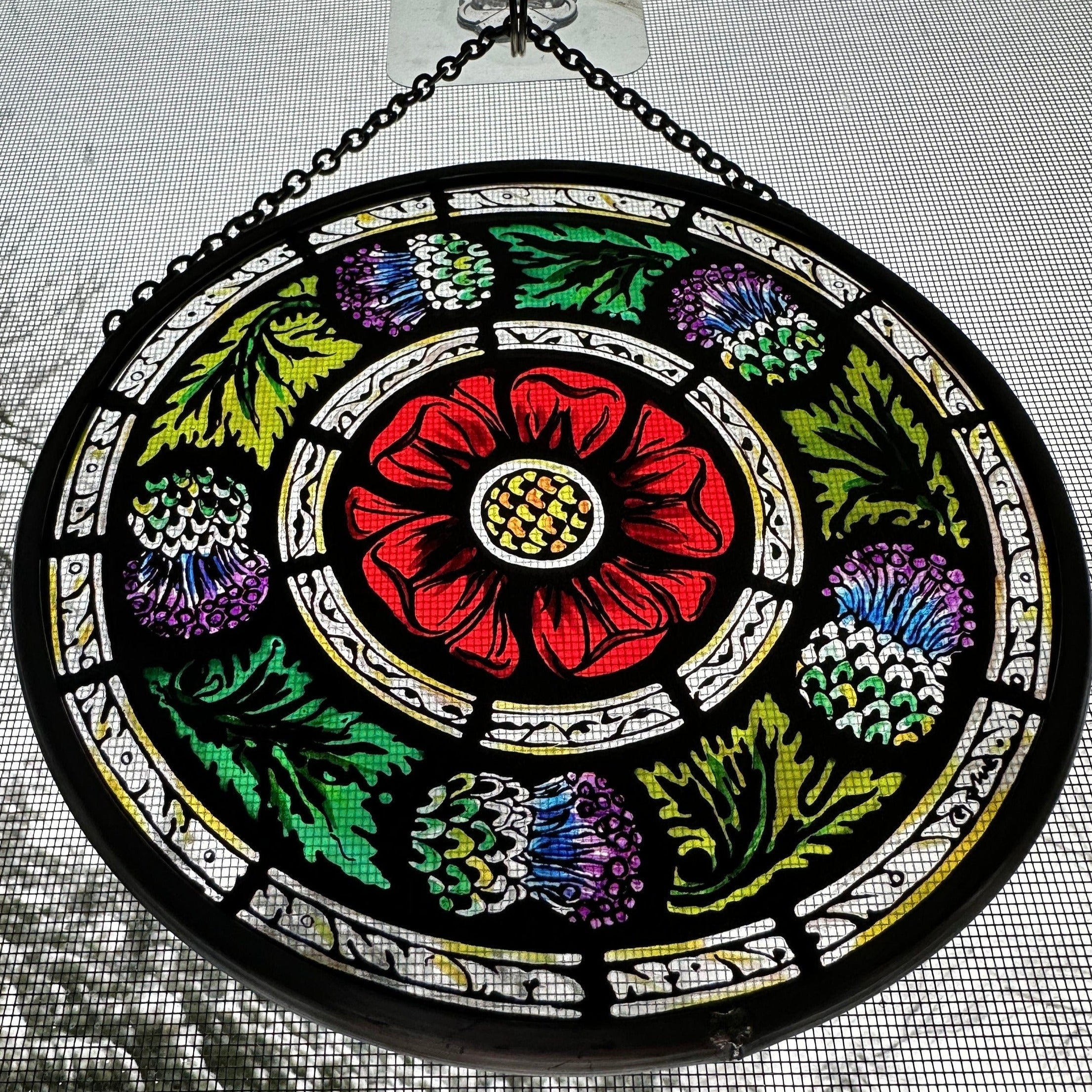 Glasgow Rose and Scottish Thistle Suncatcher