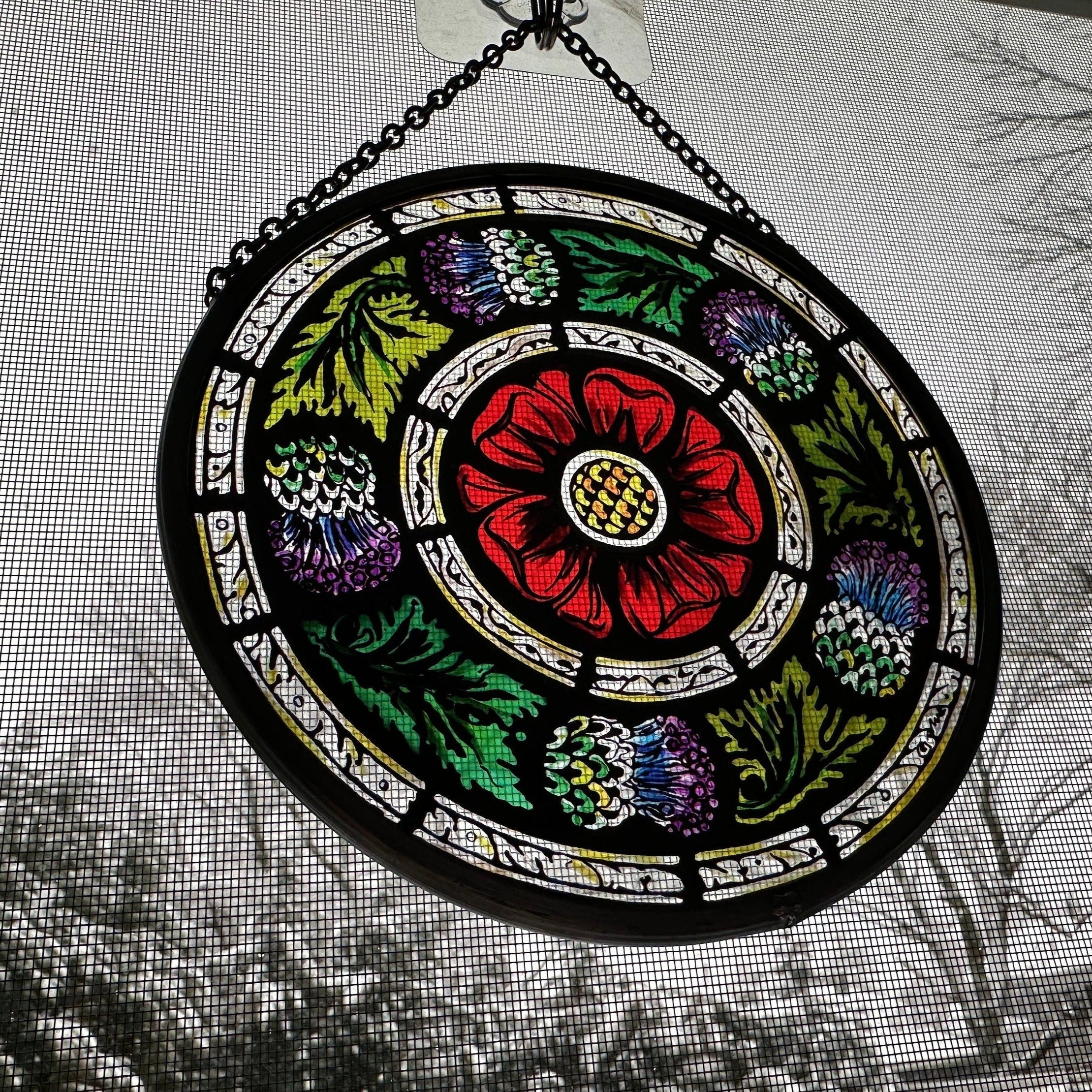 Glasgow Rose and Scottish Thistle Suncatcher