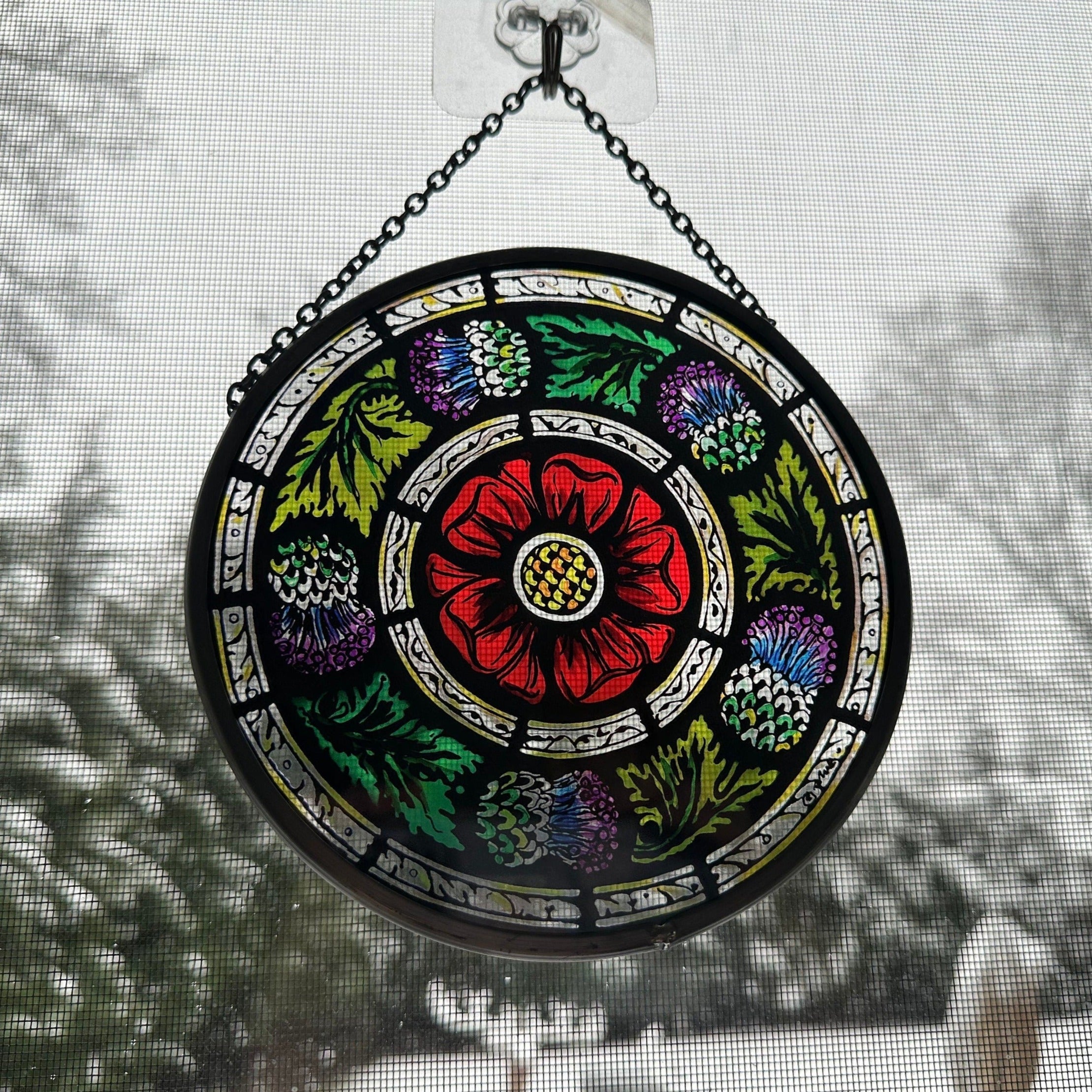 Glasgow Rose and Scottish Thistle Suncatcher